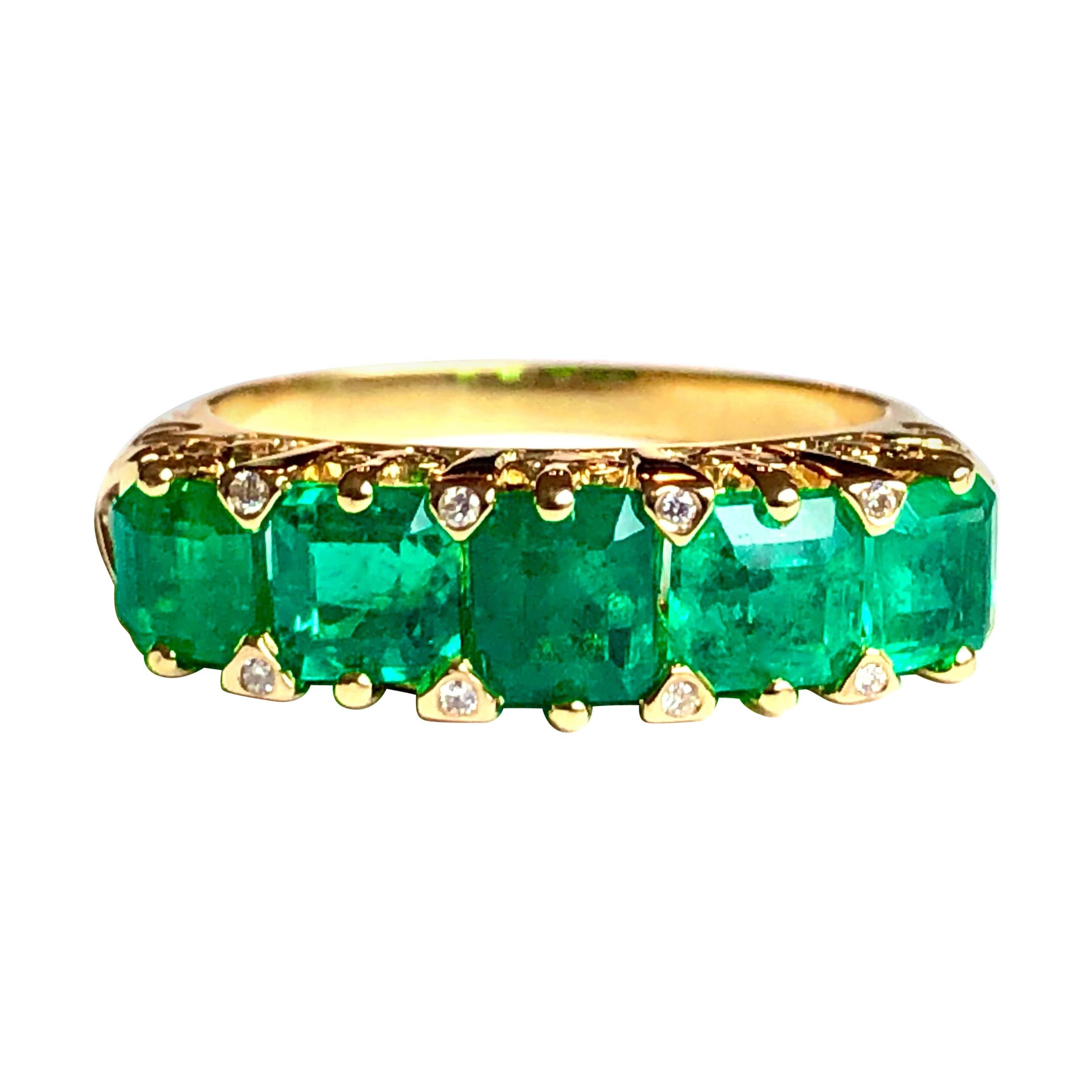 Emeralds Maravellous Magnificent Colombian Emerald Five-Stone Ring 18K