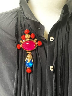 Magnificent colorful brooch by Christian Lacroix Paris, glass stones, 1990's