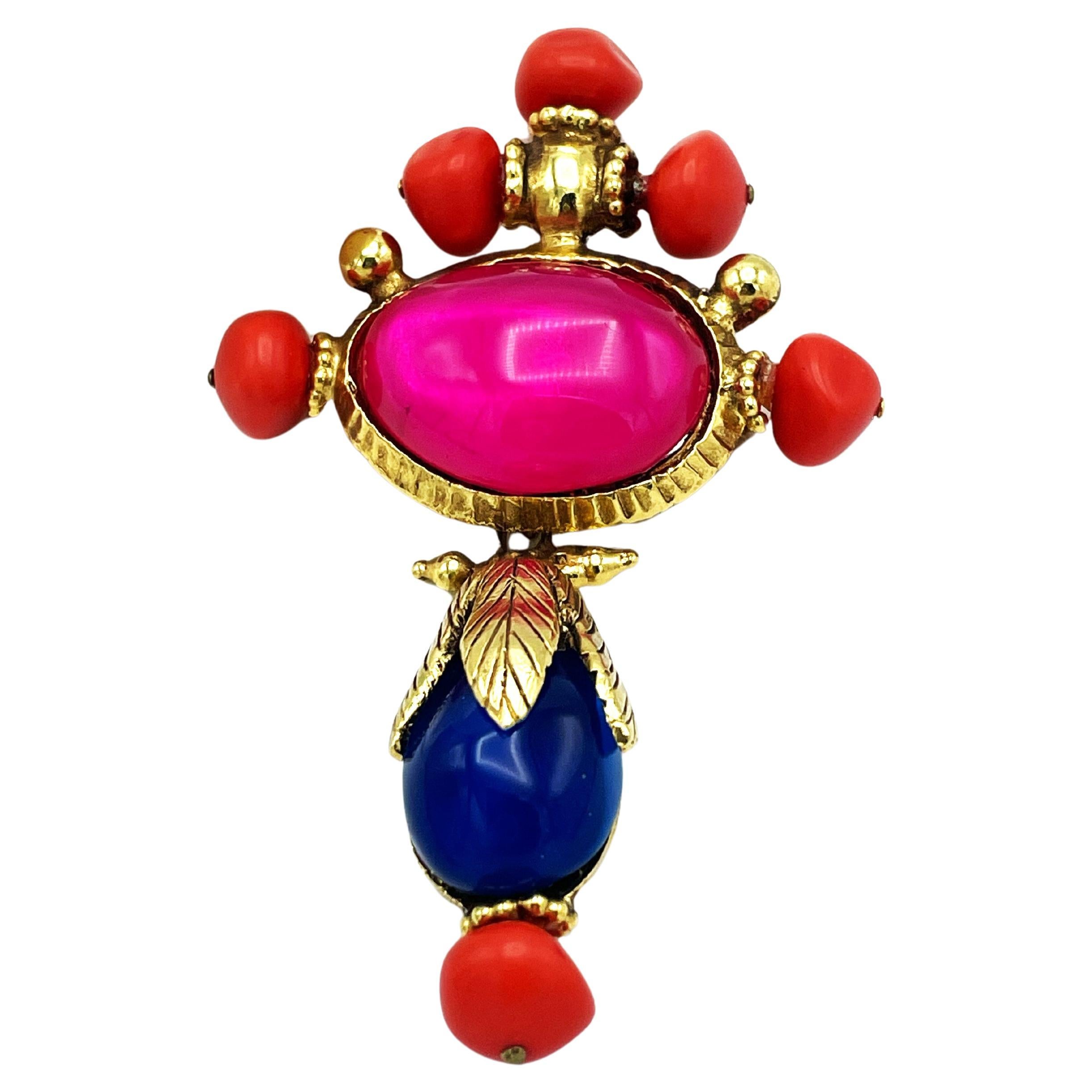Magnifique broche colorée de Christian Lacroix Paris, pierres de verre, années 1990
