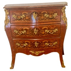 19th century commode Napoleon III marquetry inlay in ormolu bronze