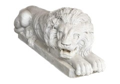 Magnificent Compatible Pair Of  Recumbent  Carved Marble Lions