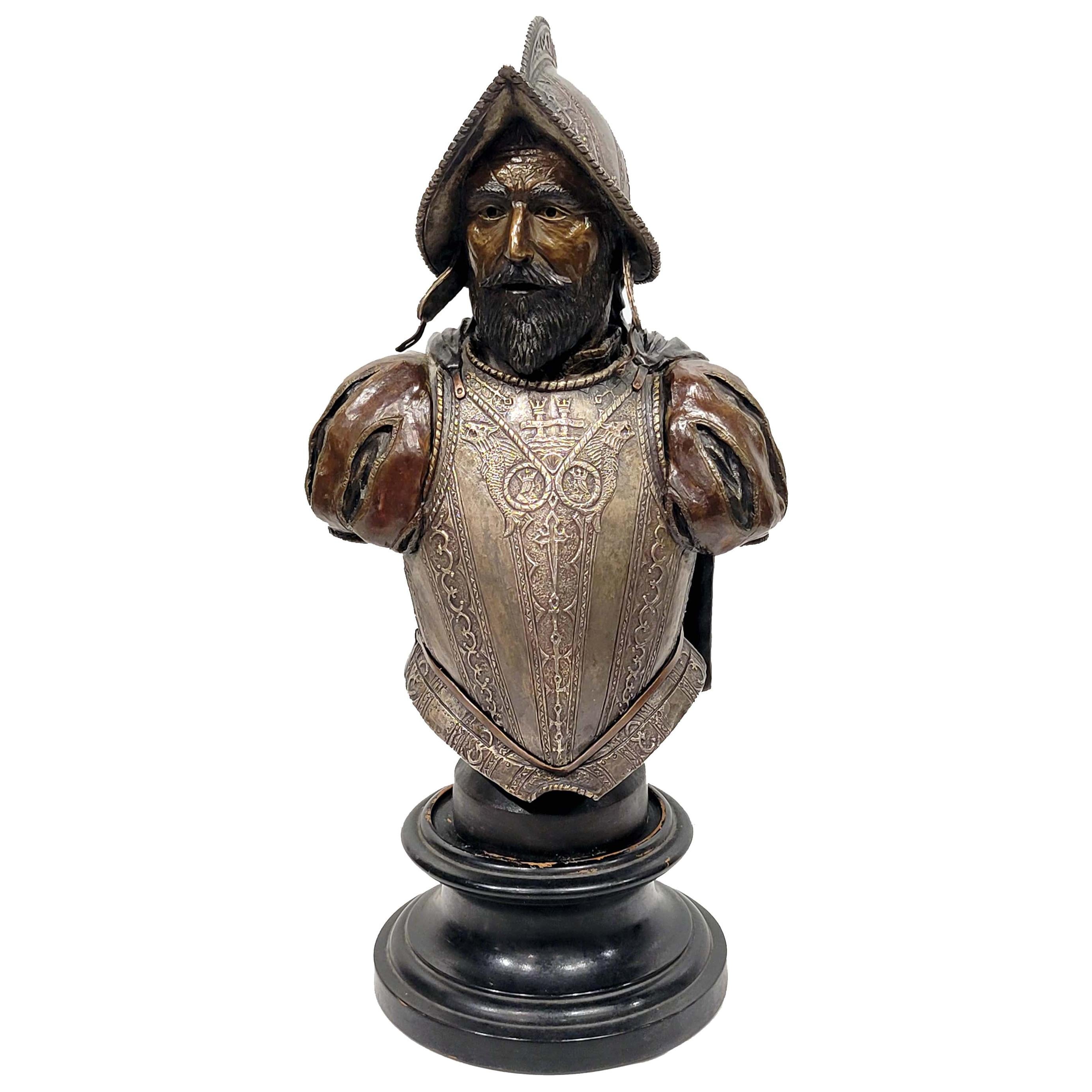 Magnificent Conquistador Bronze and Sterling Silver Bust at 1stDibs