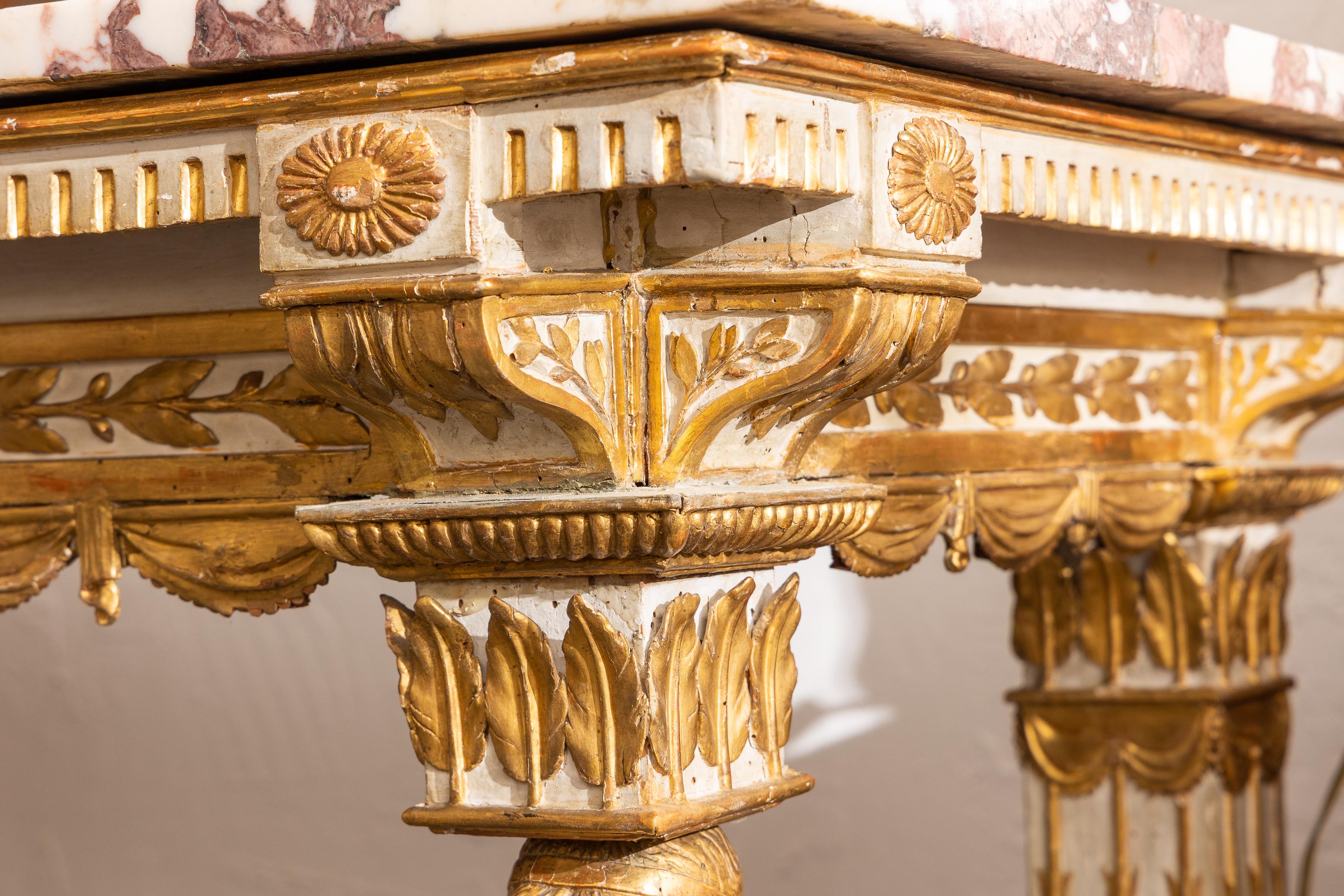 Neoclassical Magnificent Console Table with Marble Top For Sale