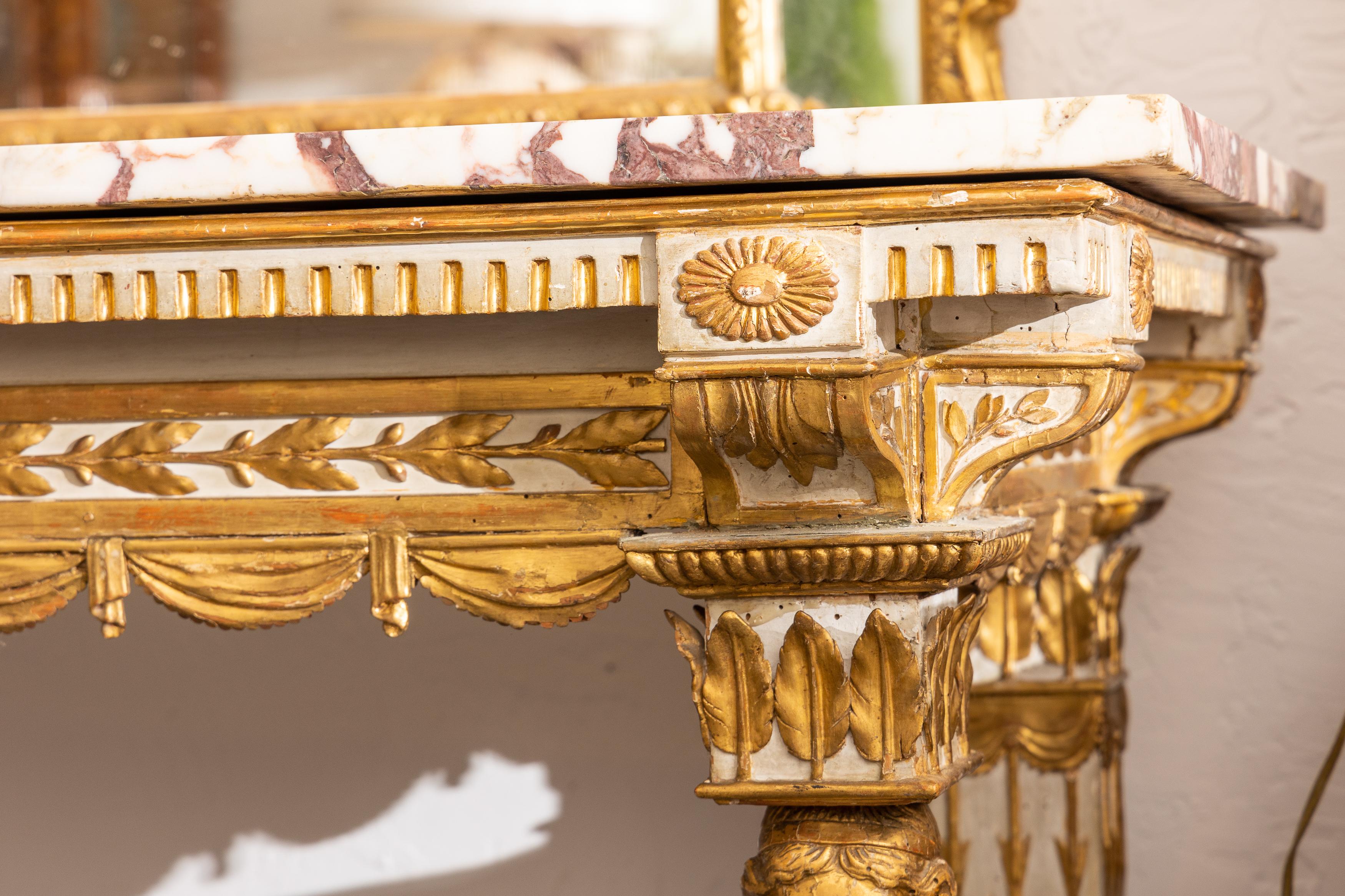 Hand-Carved Magnificent Console Table with Marble Top For Sale
