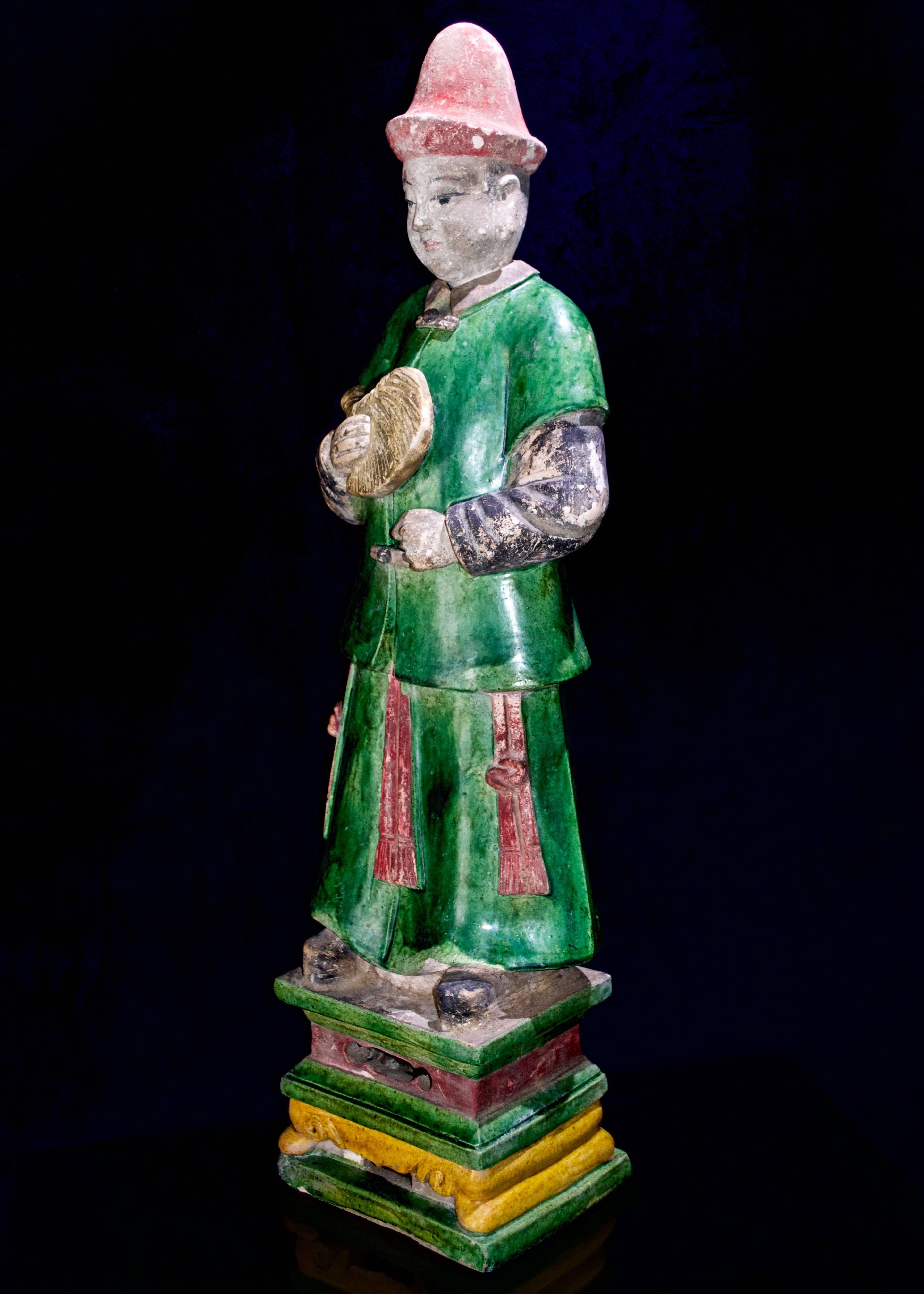 Glazed Magnificent Court Attendants in Terracotta - Ming Dynasty, China 1368-1644 AD TL For Sale