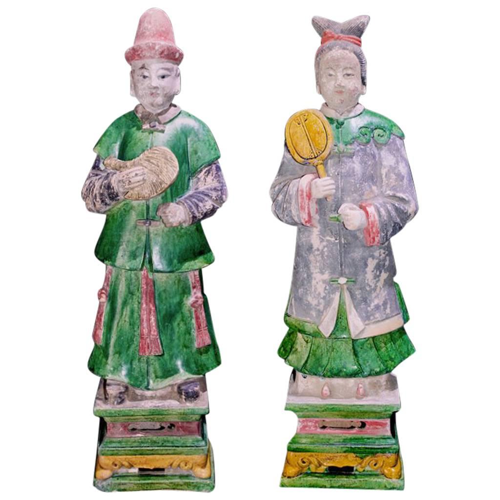 Prächtige Hofbedienstete aus Terrakotta - Ming Dynastie, China 1368-1644 ADS TL