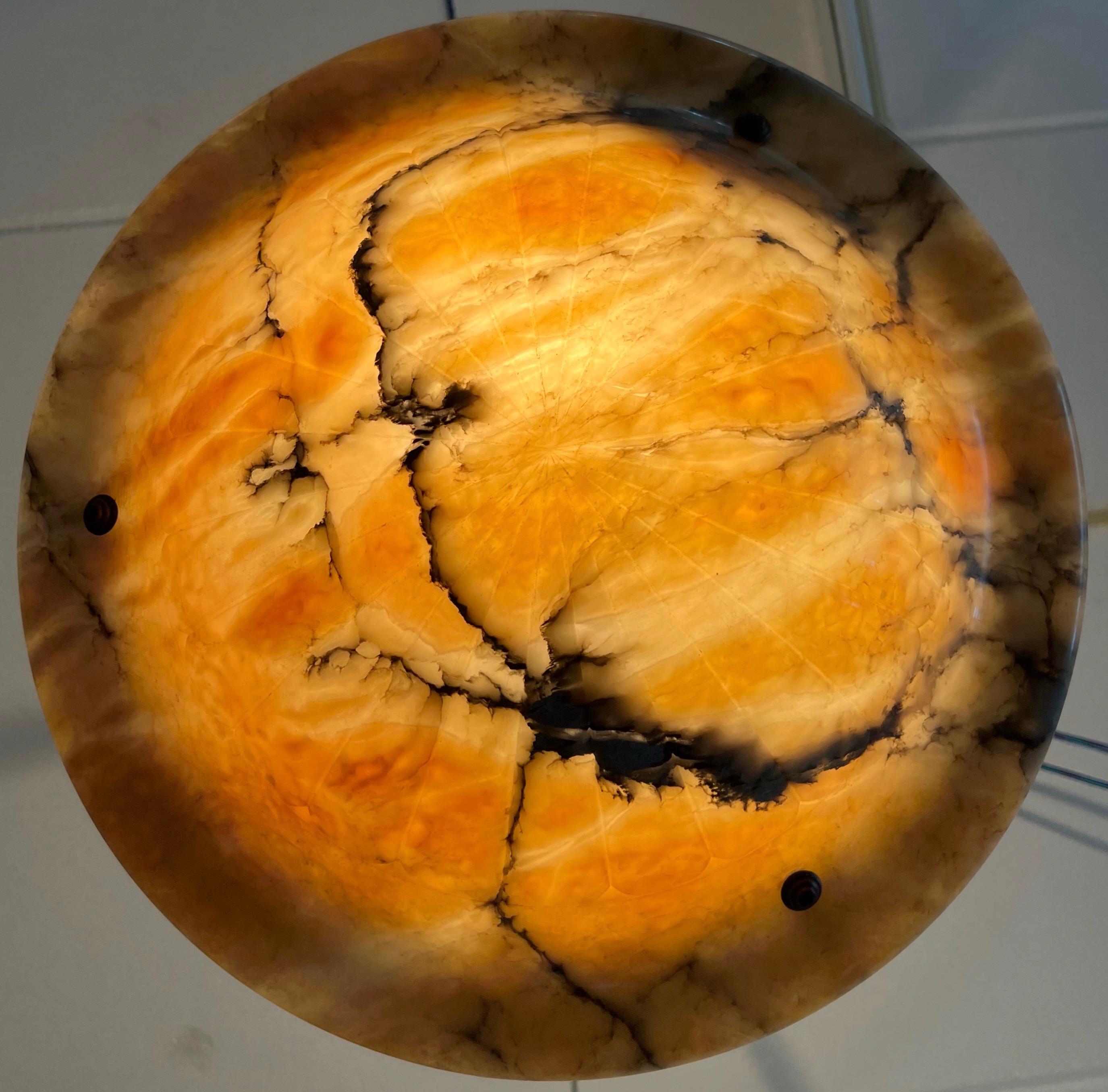 Magnificent Creation of Mother Nature Alabaster Pendant w. Black & Amber Veins In Excellent Condition In Lisse, NL