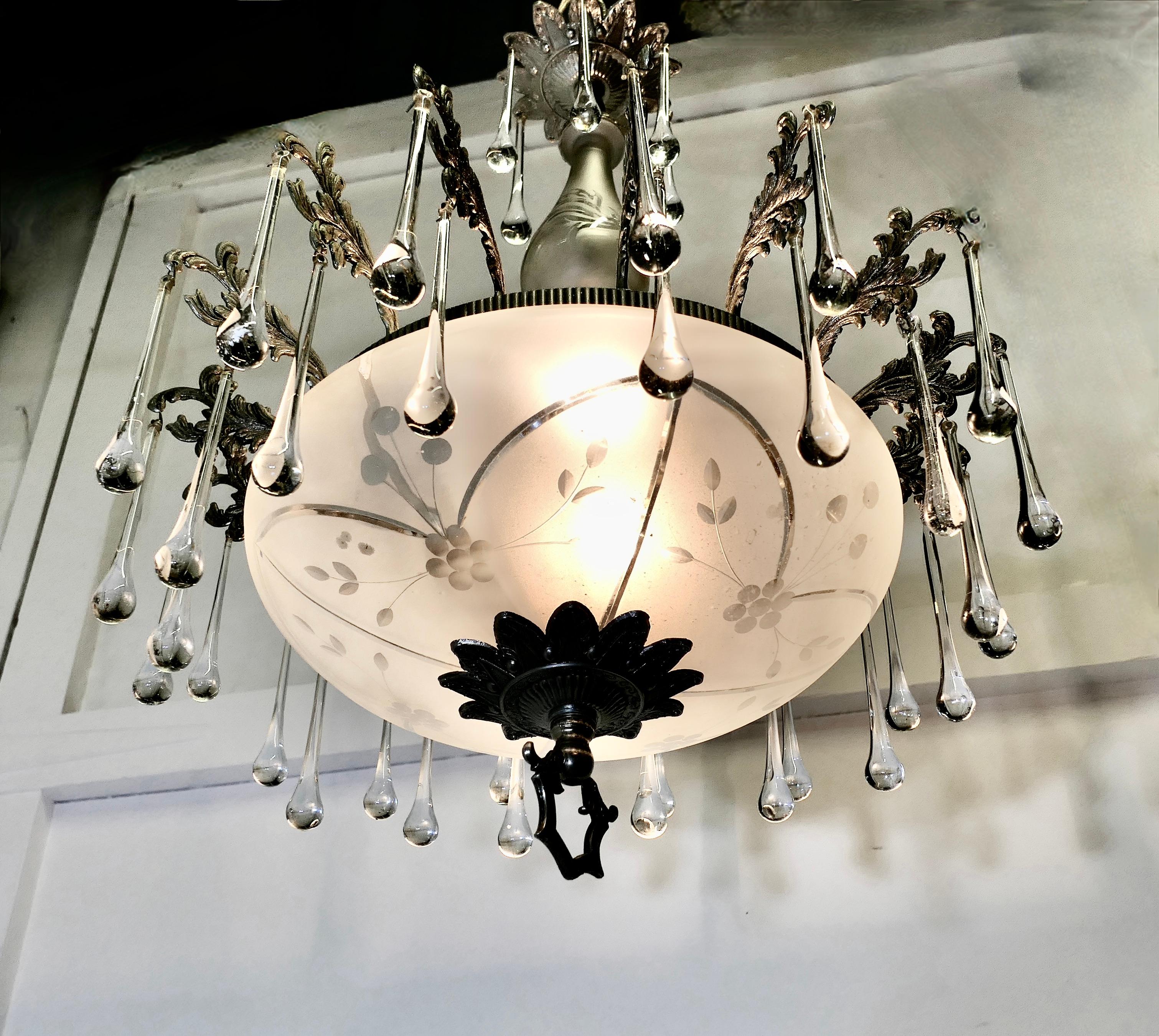 Magnifique lustre Arts and Crafts Bowl en cristal  Une superbe pièce en vente 1