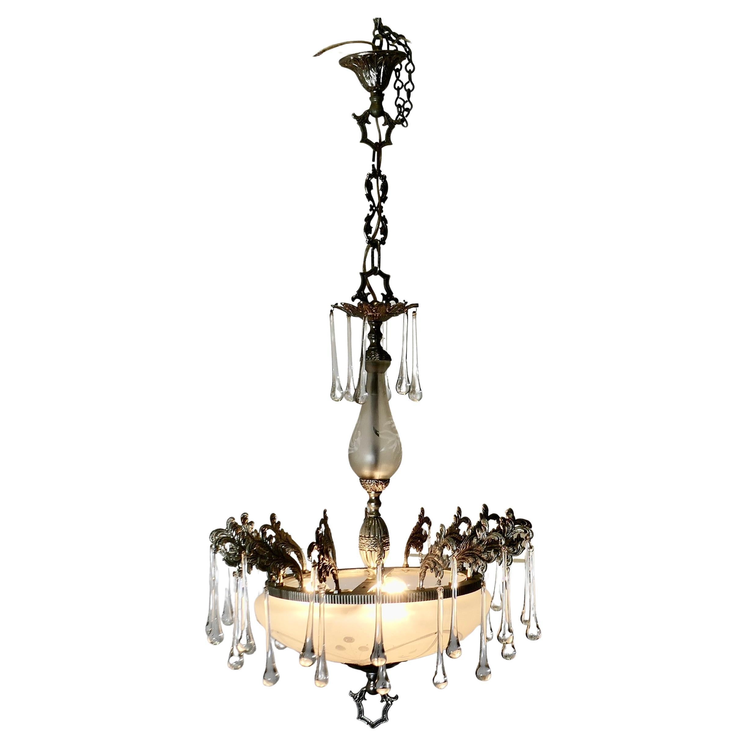Magnífico candelabro de cuenco de cristal Arts and Crafts  Una pieza soberbia