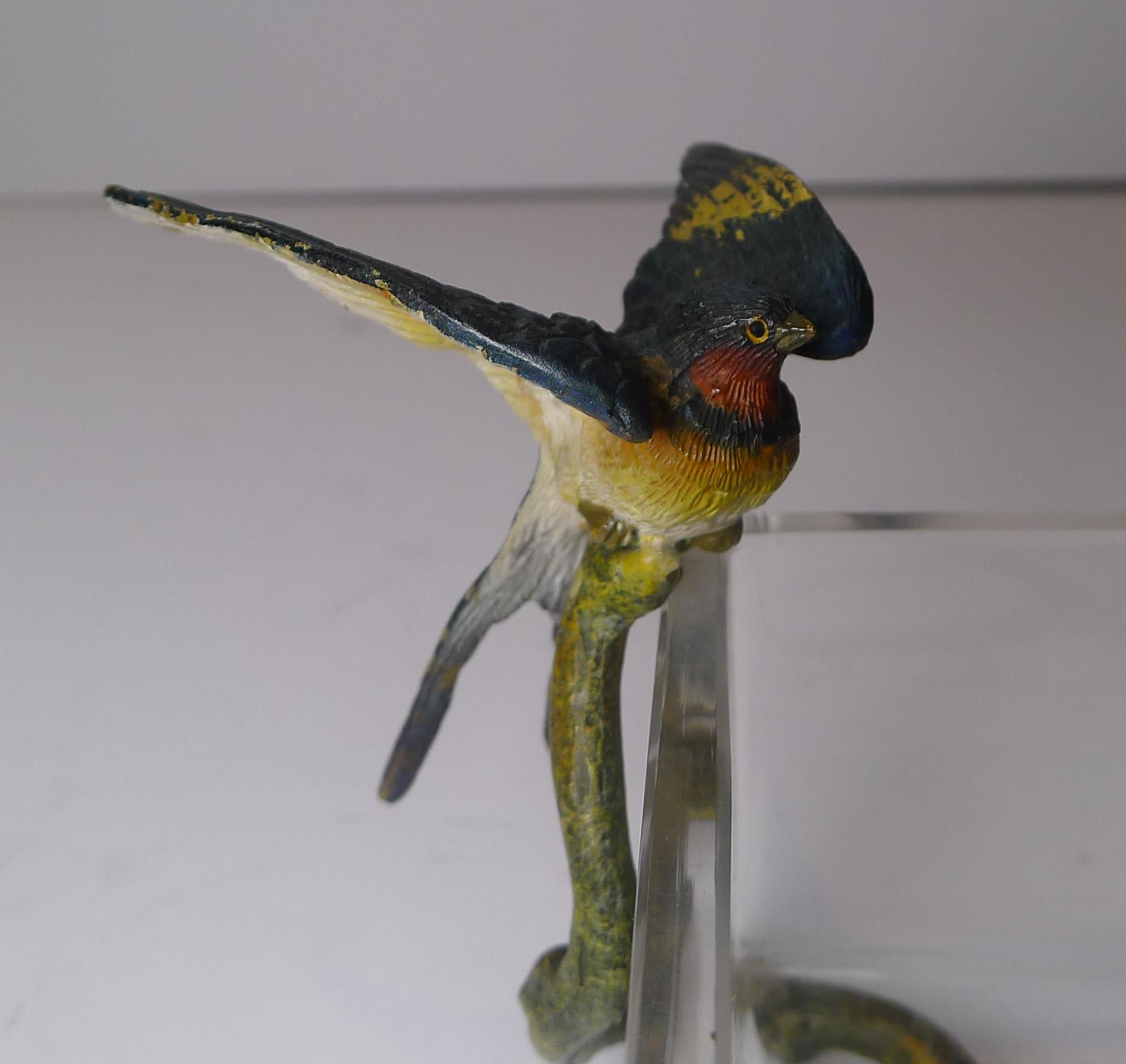 Austrian Magnificent Crystal Box, Cold Painted Bronze Wrapped, Swallows, c.1900