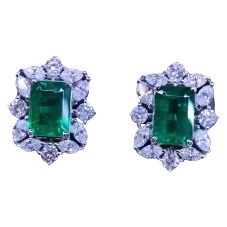 Magnífico Ct 12, 85 de Zambia Esmeraldas y Diamantes en Pendientes