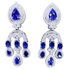 Magnífico Ct 15, 08 de Zafiros de Ceilán y Diamantes en Pendientes