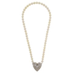 Magnificent Cultured Pearl Diamond Gold Heart Necklace