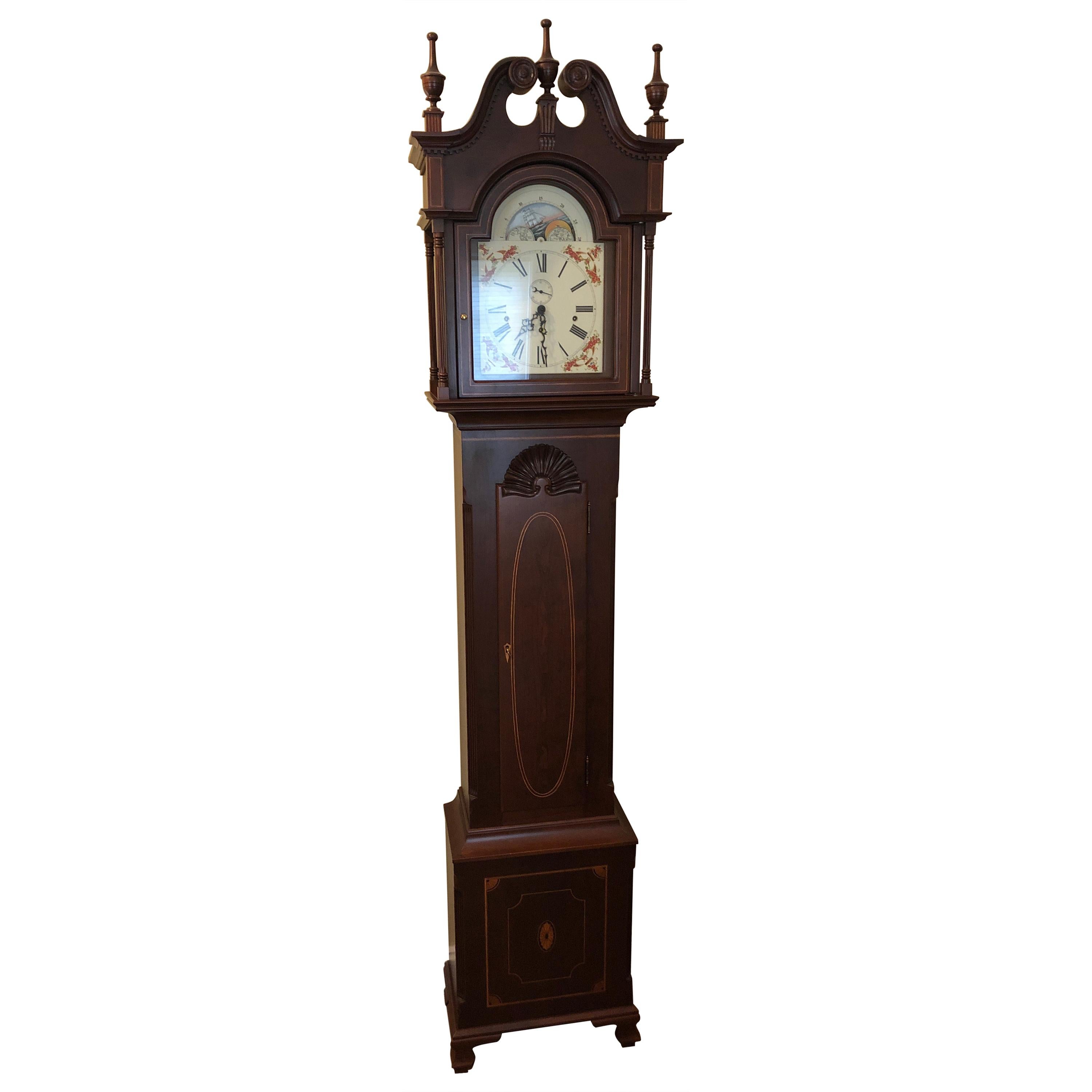 19th Century French Comtoise Tall Longcase Painted Pine Clock For Sale