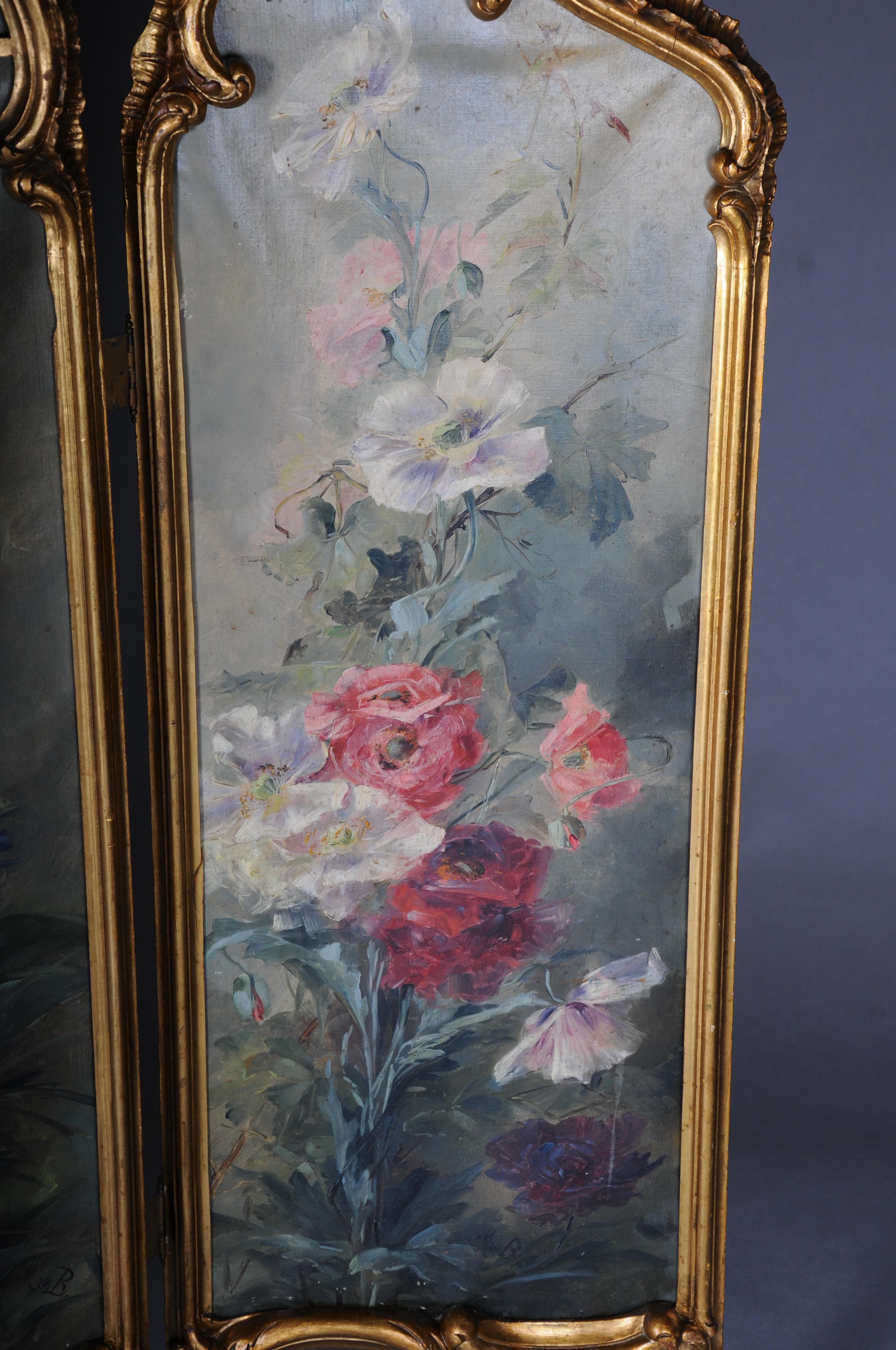 Magnificent decorative Rococo Paravent/Room divider from the Belle Époque, 1880 For Sale 13