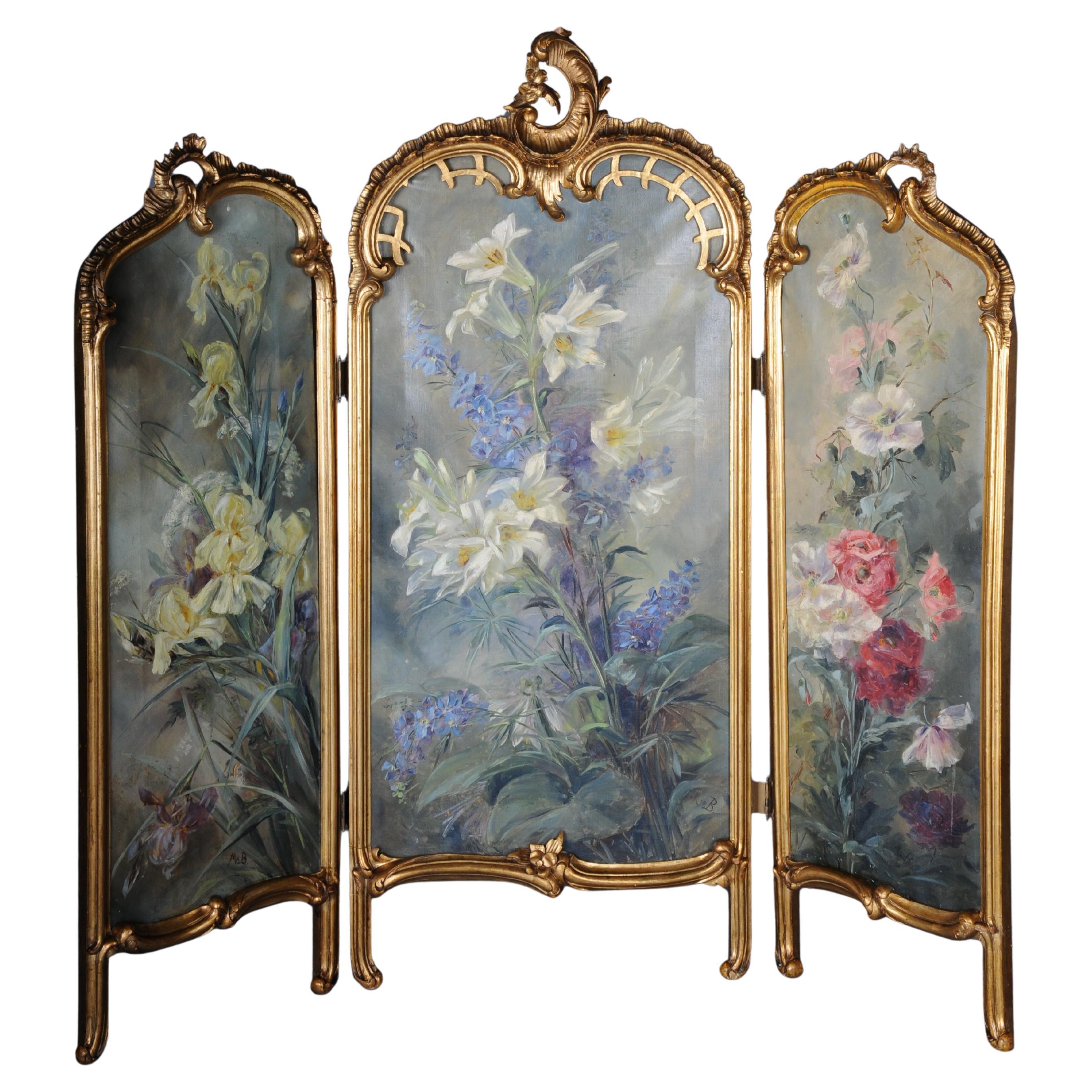 Magnificent decorative Rococo Paravent/Room divider from the Belle Époque, 1880 For Sale
