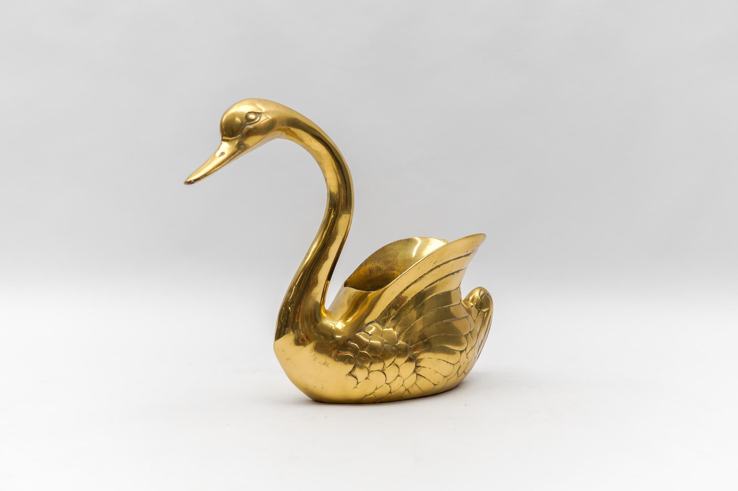 Magnificent decorative swan / planter made of solid brass, 1960s Italy

The proportions are wonderfully genuine, the horse amazingly high and the eye-catcher par excellence.

One ear is partially missing, slight cracks here and there, see pictures.
