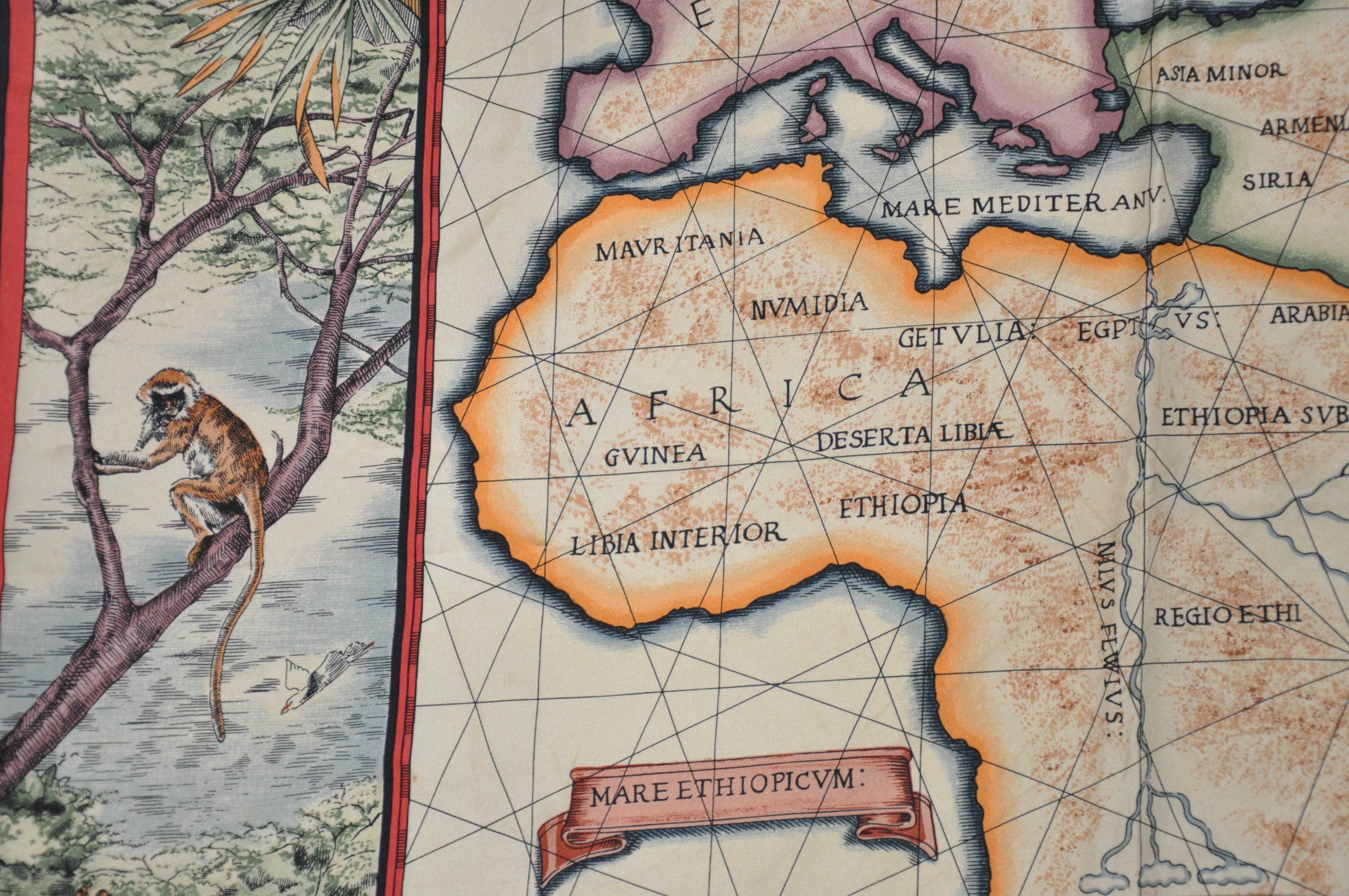Magnifique écharpe en soie « Map of Africa » avec détails détaillés en vente 2