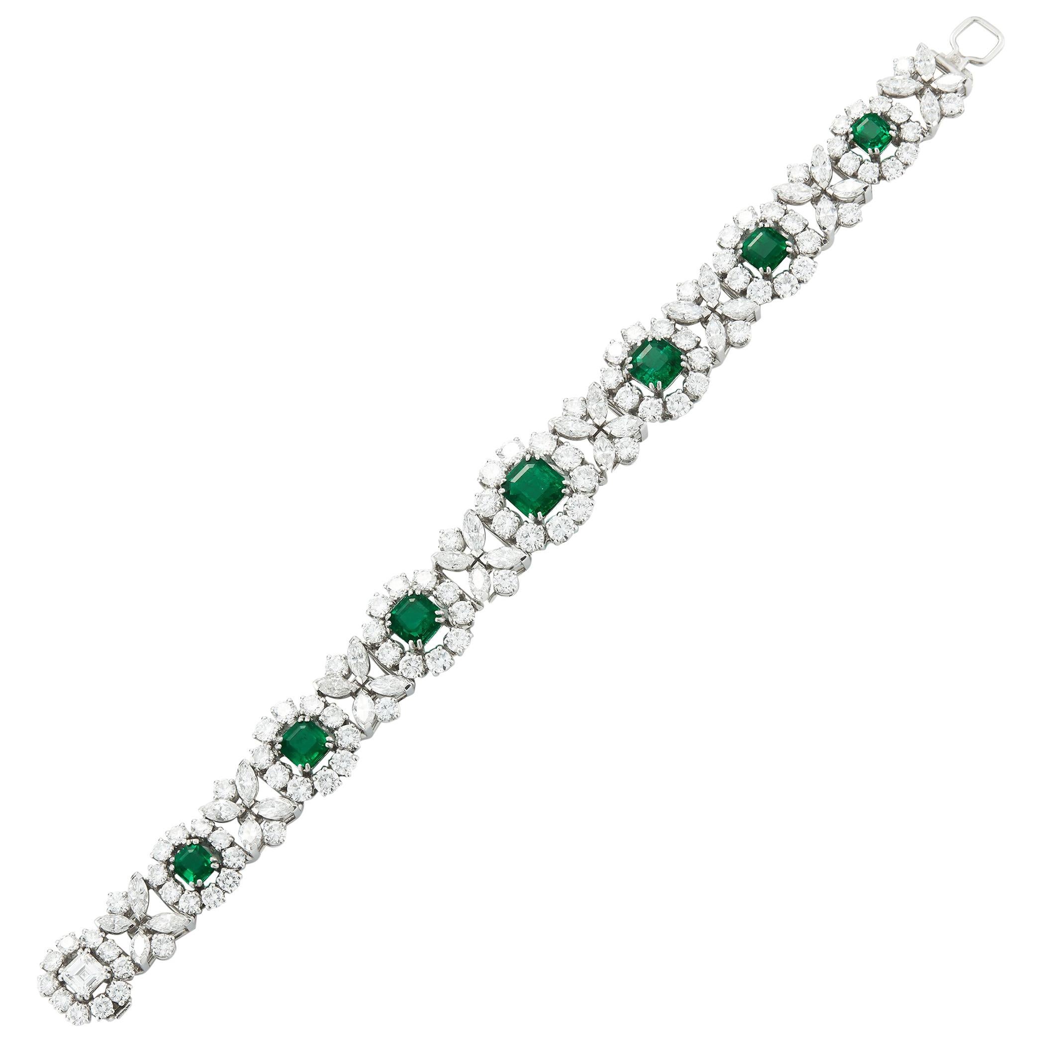 Magnificent Diamond and Colombian Emerald Bracelet For Sale