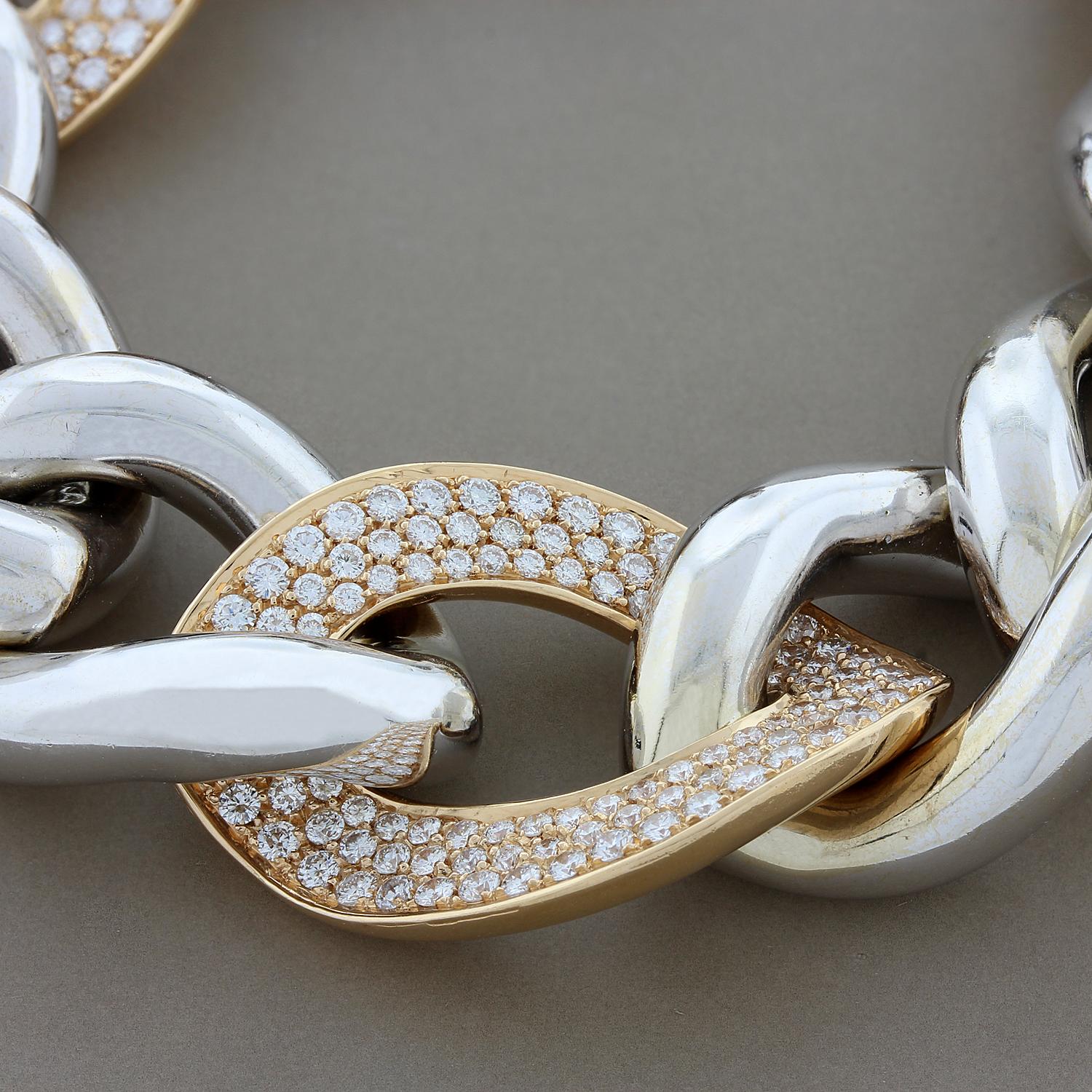 Women's Magnificent Diamond Two-Tone Gold Link Bracelet For Sale