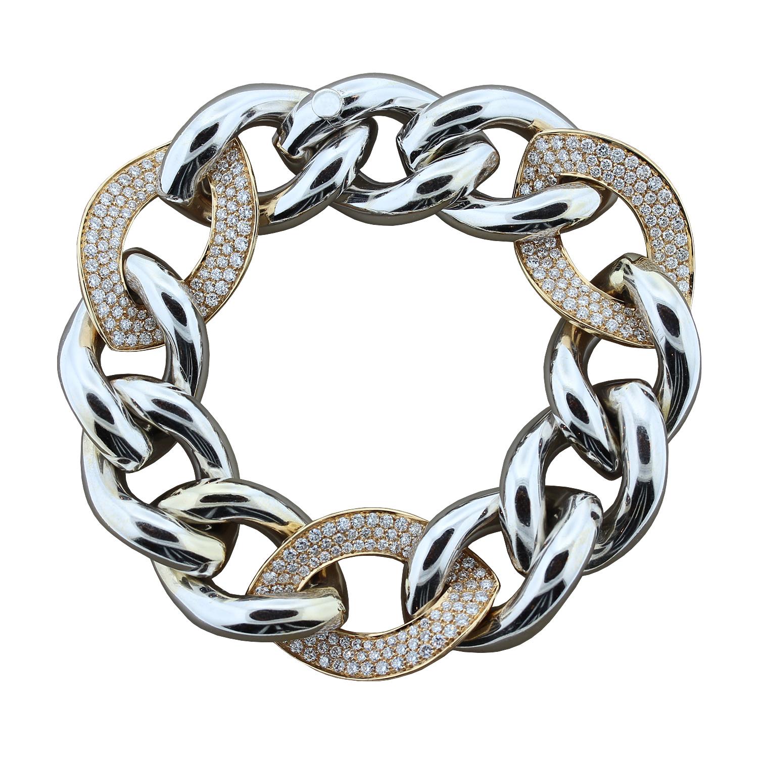 Magnificent Diamond Two-Tone Gold Link Bracelet For Sale