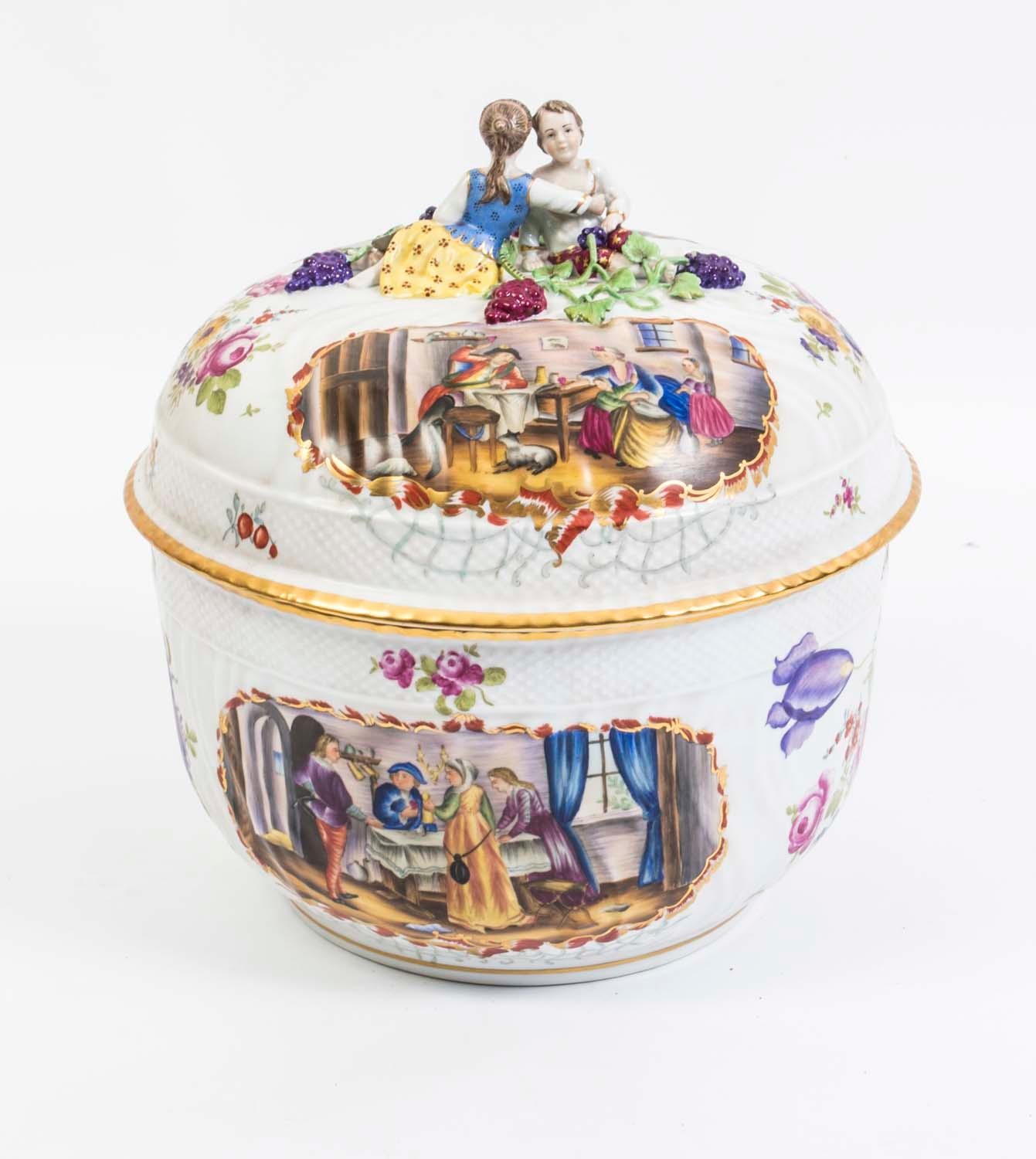 Dresden Style Hand Painted Porcelain Tureen For Sale 9