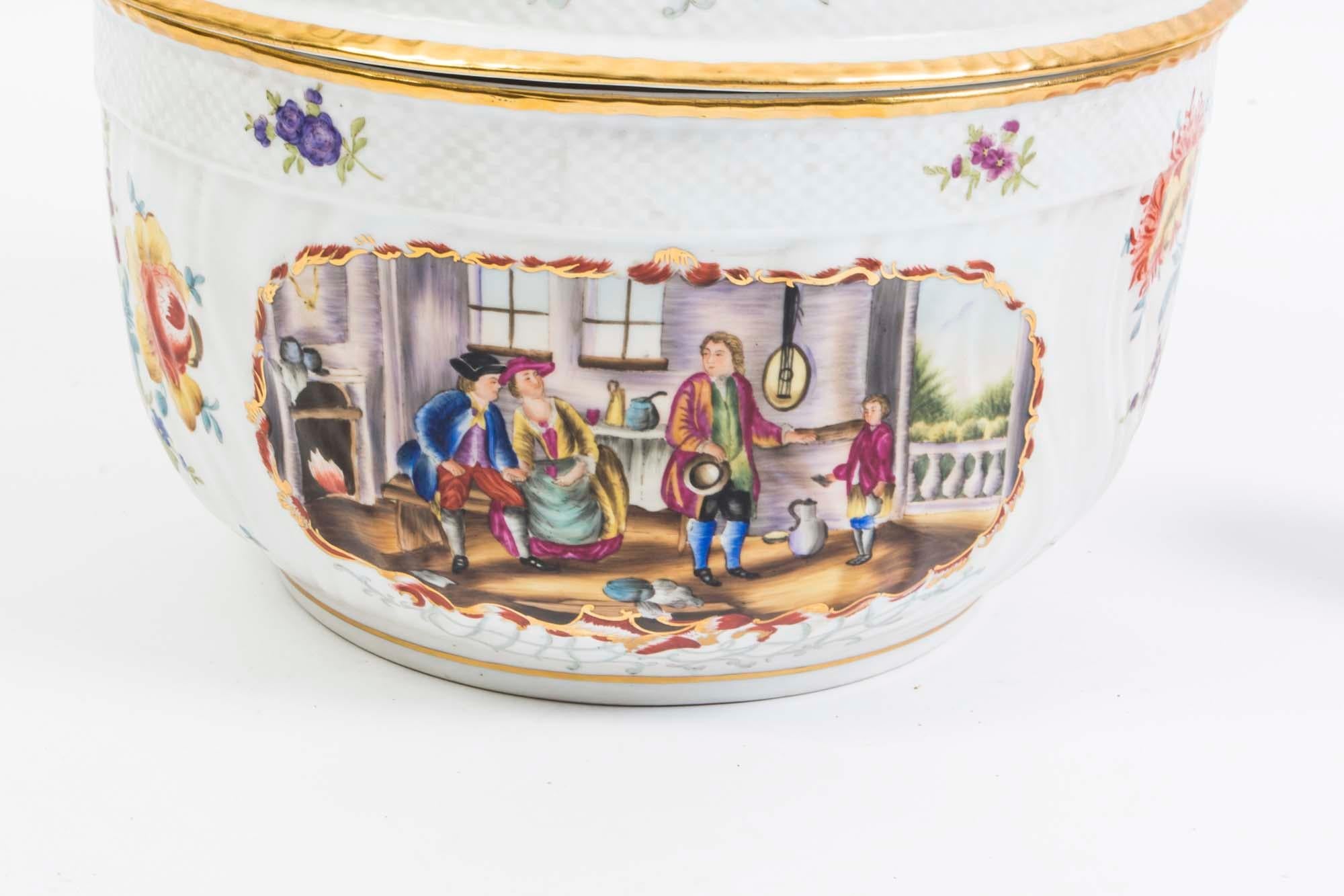 Late 20th Century Dresden Style Hand Painted Porcelain Tureen For Sale