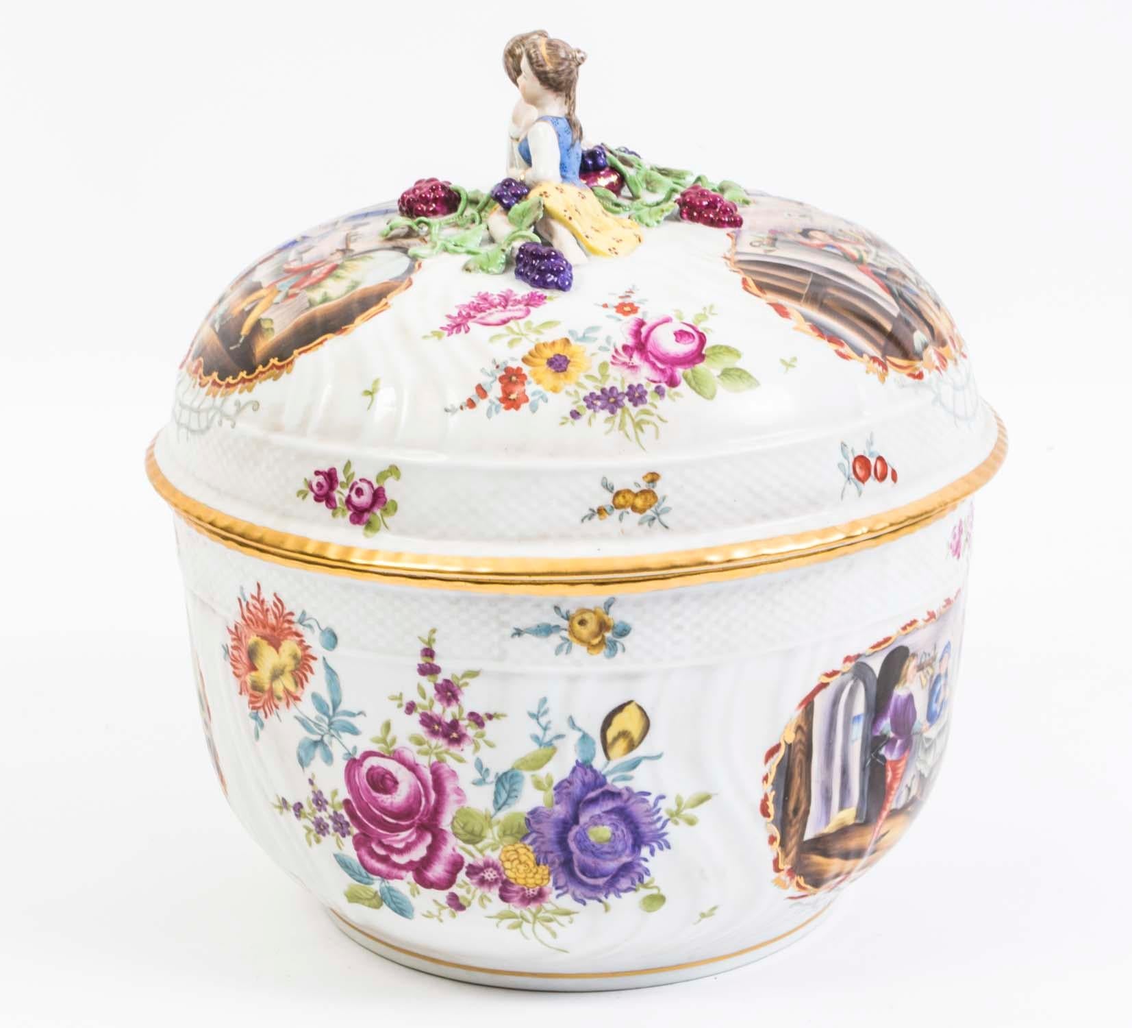 Dresden Style Hand Painted Porcelain Tureen For Sale at 1stDibs