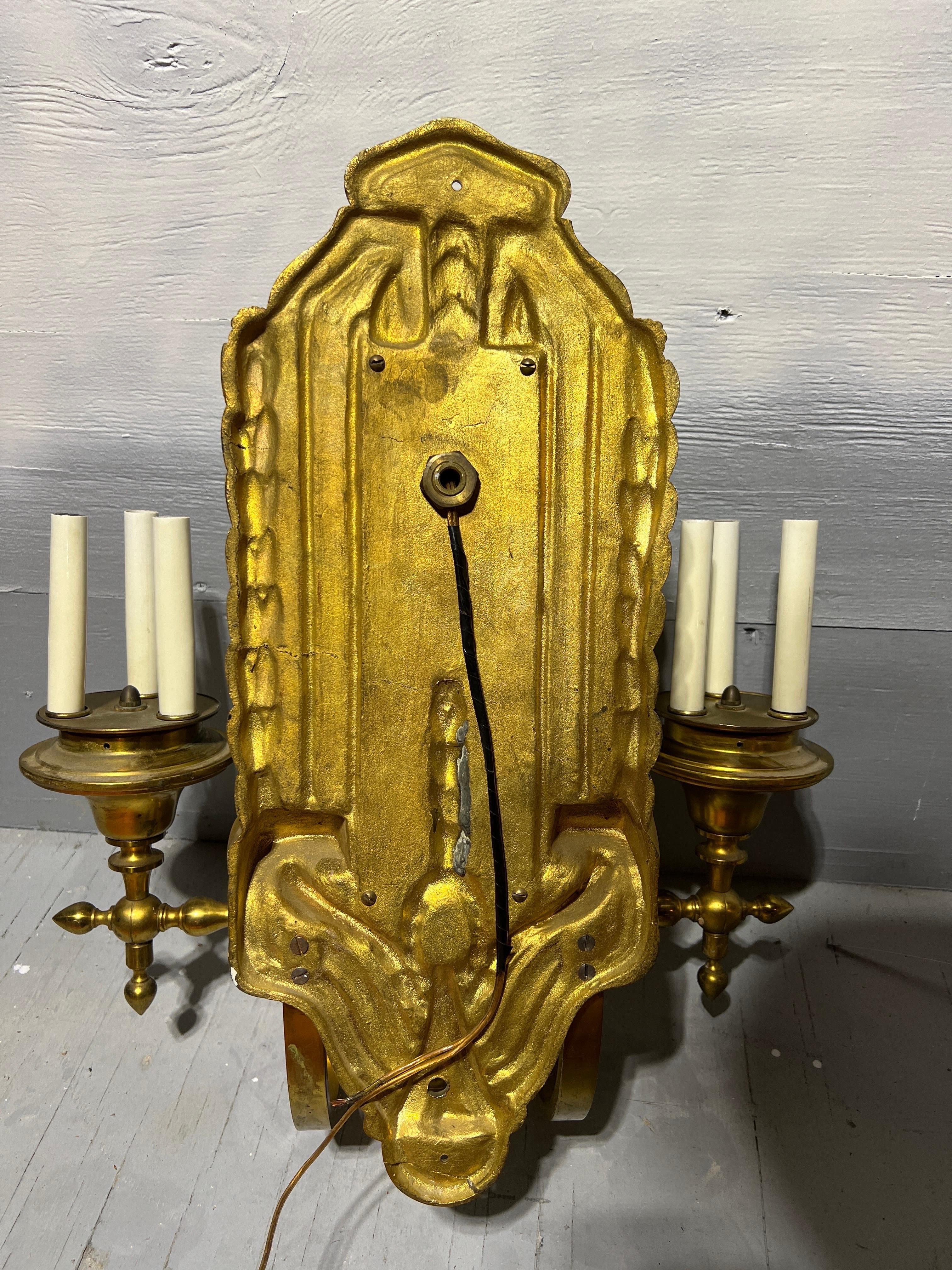 Magnificent E. F. Caldwell & Co Gilt Bronze Two Arm 6-Light Wall Sconce For Sale 6