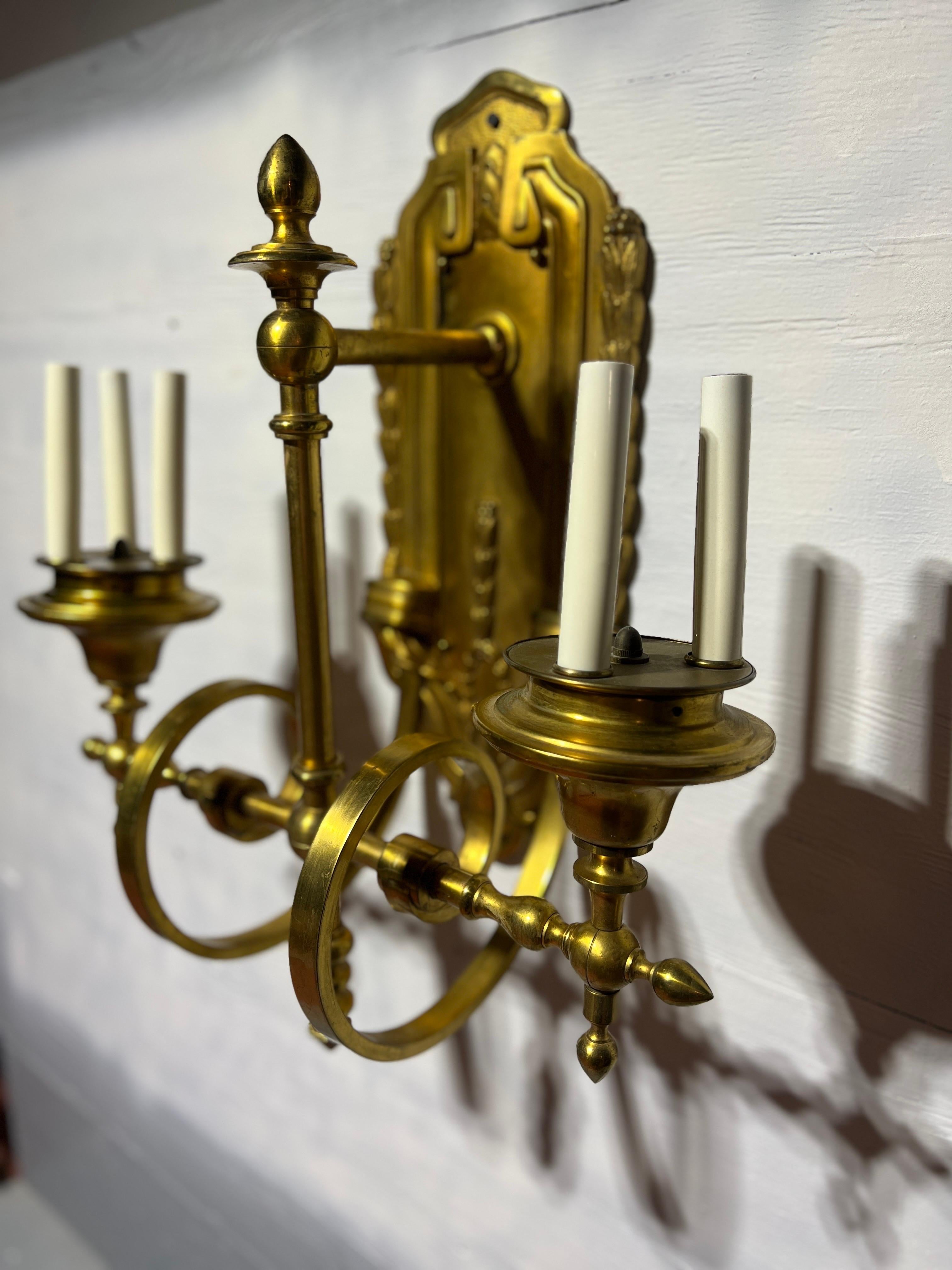 Magnificent E. F. Caldwell & Co Gilt Bronze Two Arm 6-Light Wall Sconce For Sale 8