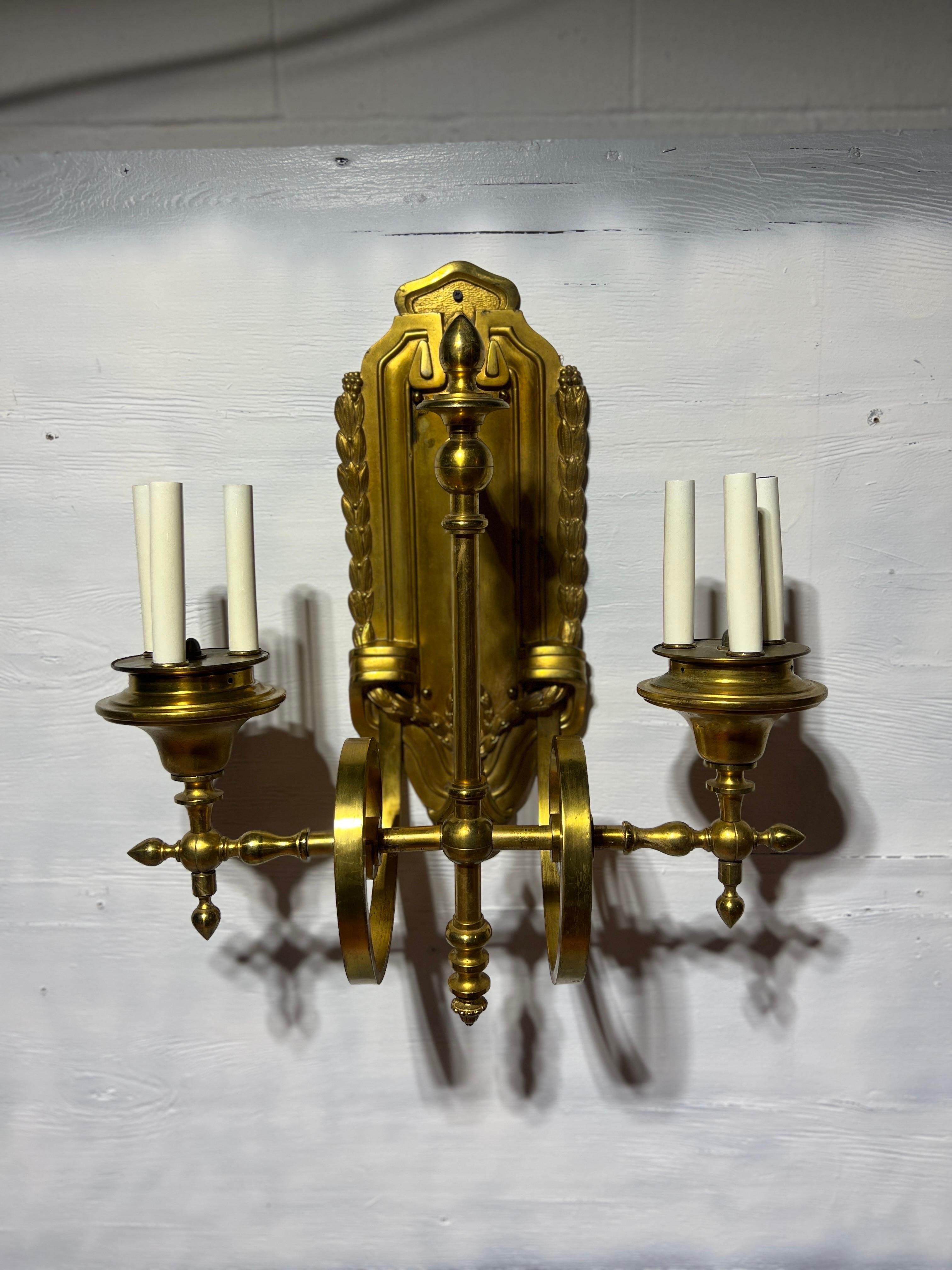 Neoclassical Magnificent E. F. Caldwell & Co Gilt Bronze Two Arm 6-Light Wall Sconce For Sale