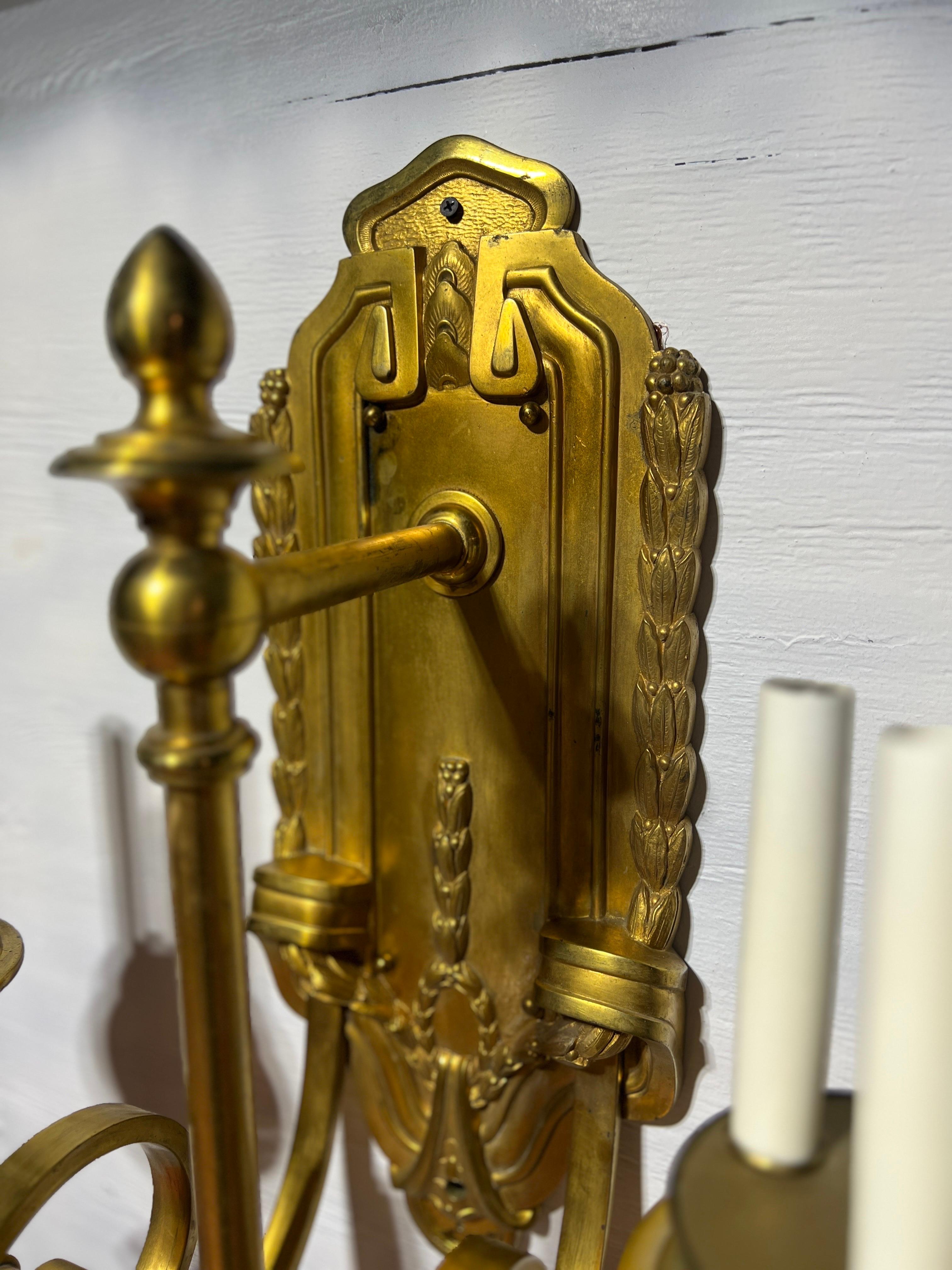 Magnificent E. F. Caldwell & Co Gilt Bronze Two Arm 6-Light Wall Sconce In Good Condition For Sale In Atlanta, GA
