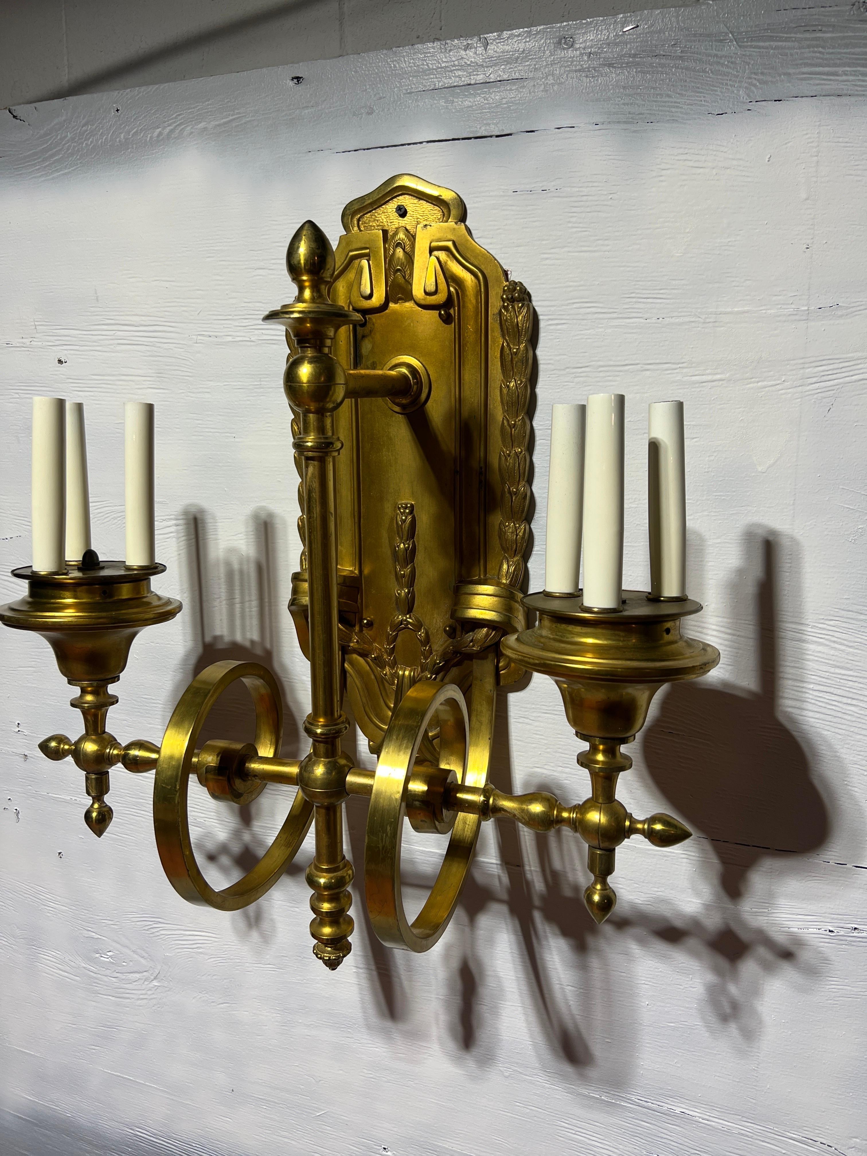 20th Century Magnificent E. F. Caldwell & Co Gilt Bronze Two Arm 6-Light Wall Sconce For Sale