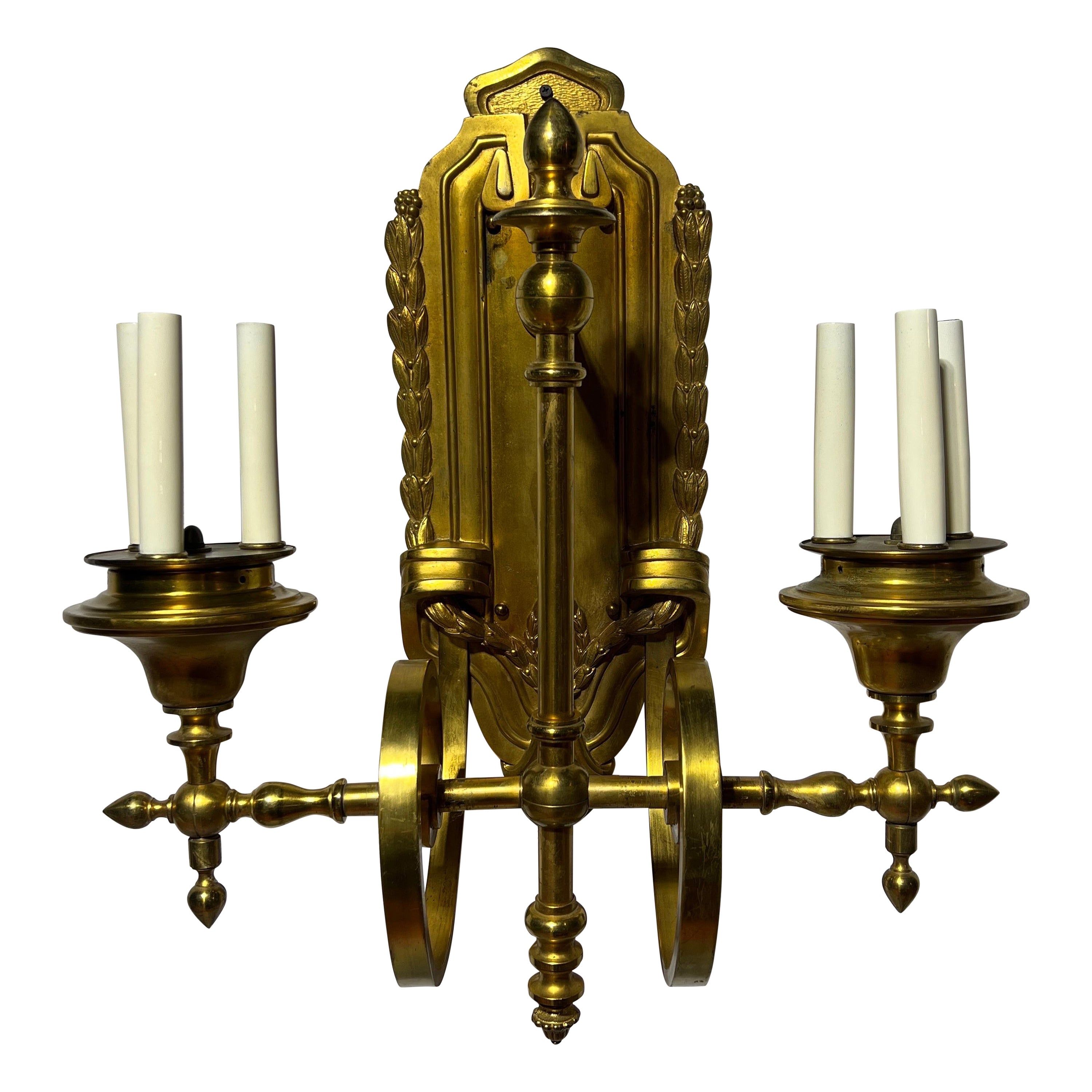 Magnificent E. F. Caldwell & Co Gilt Bronze Two Arm 6-Light Wall Sconce For Sale