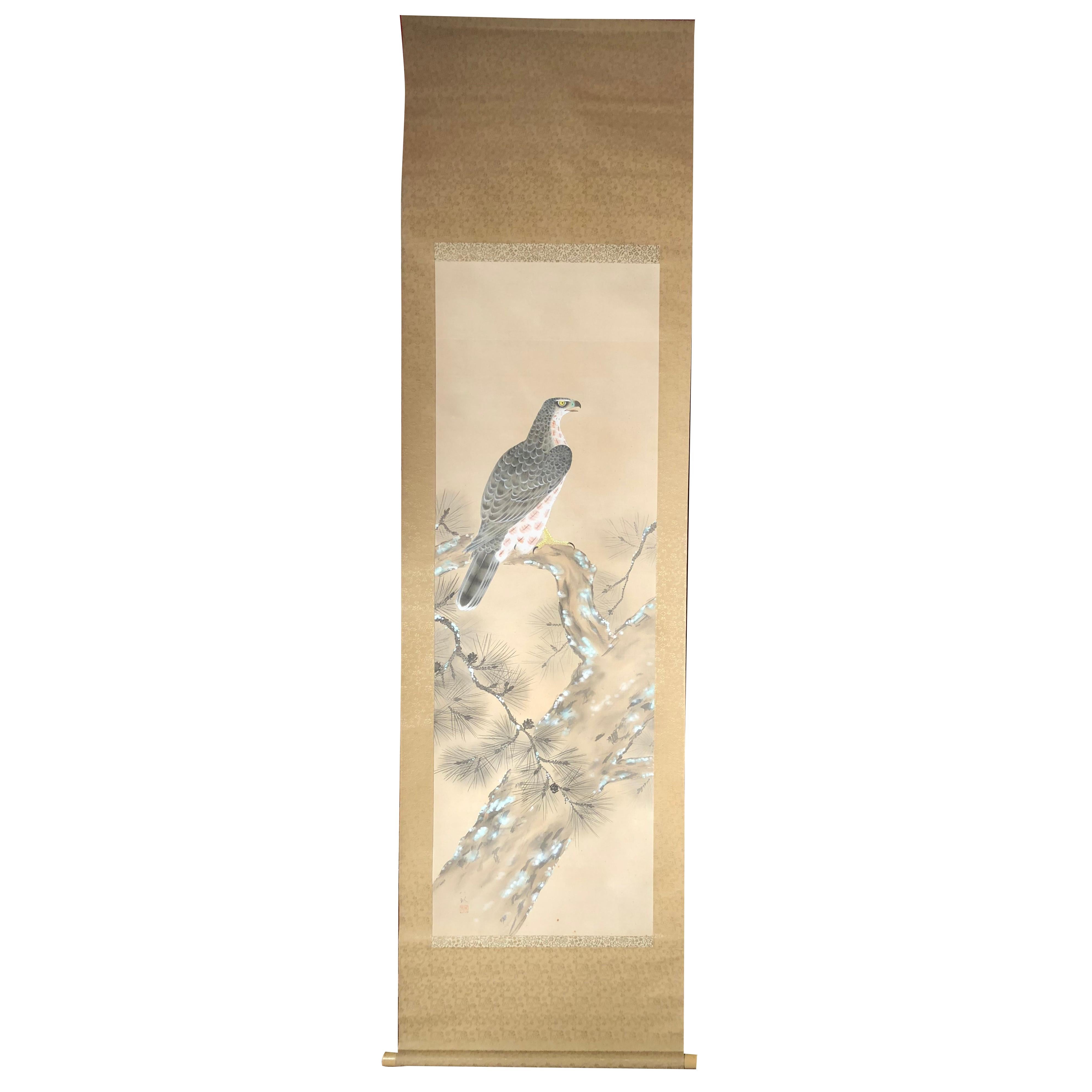 Magnificent Eagle Japanese Antique Hand Painted Silk Scroll