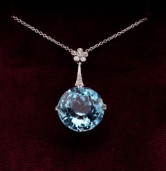 Magnificent Early Art Deco 20.00 ct Natural Aquamarine Diamond Platinum Necklace