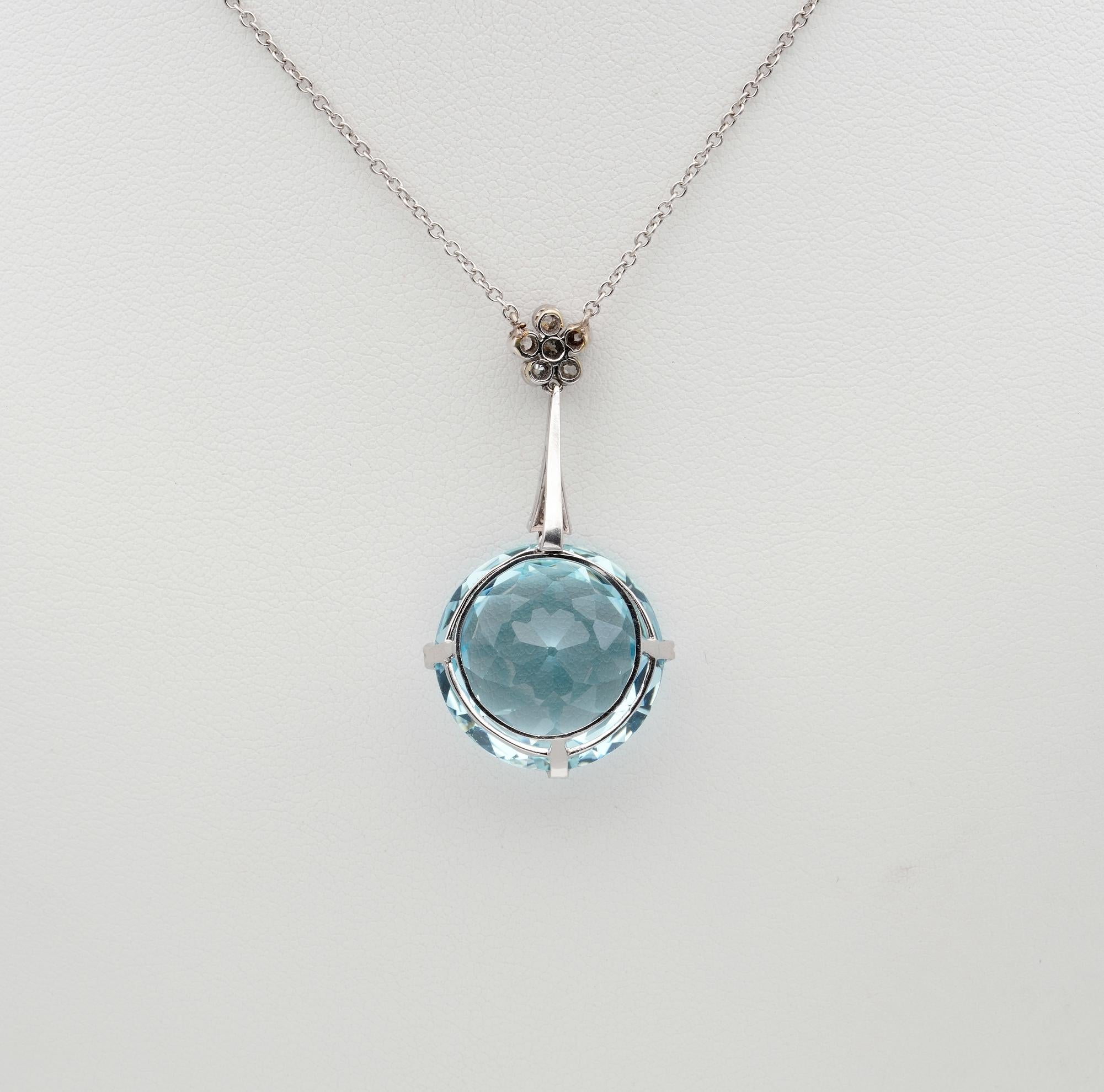 Magnificent Early Art Deco 20.00 ct Natural Aquamarine Diamond Platinum Necklace For Sale 2