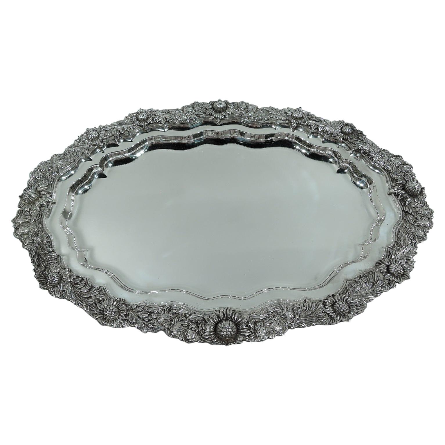 Magnificent Early Tiffany Chrysanthemum Sterling Silver Tray