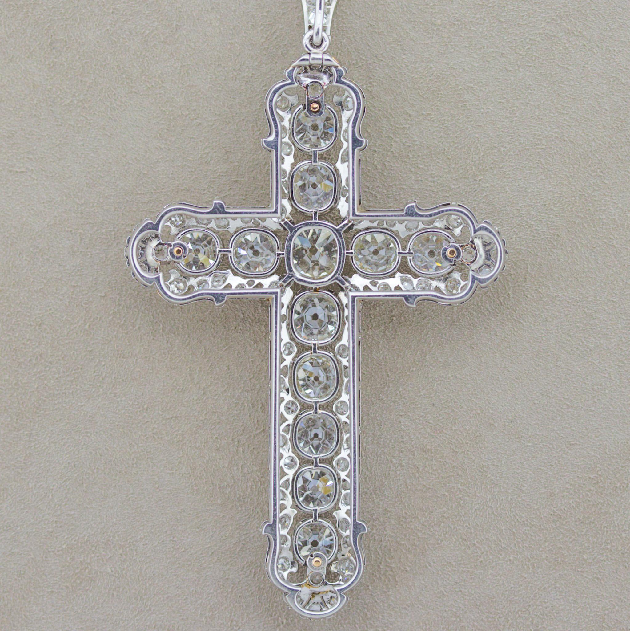 Magnificent Edwardian Diamond Platinum Cross Necklace In Excellent Condition For Sale In Beverly Hills, CA