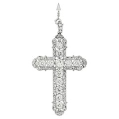 Vintage Magnificent Edwardian Diamond Platinum Cross Necklace