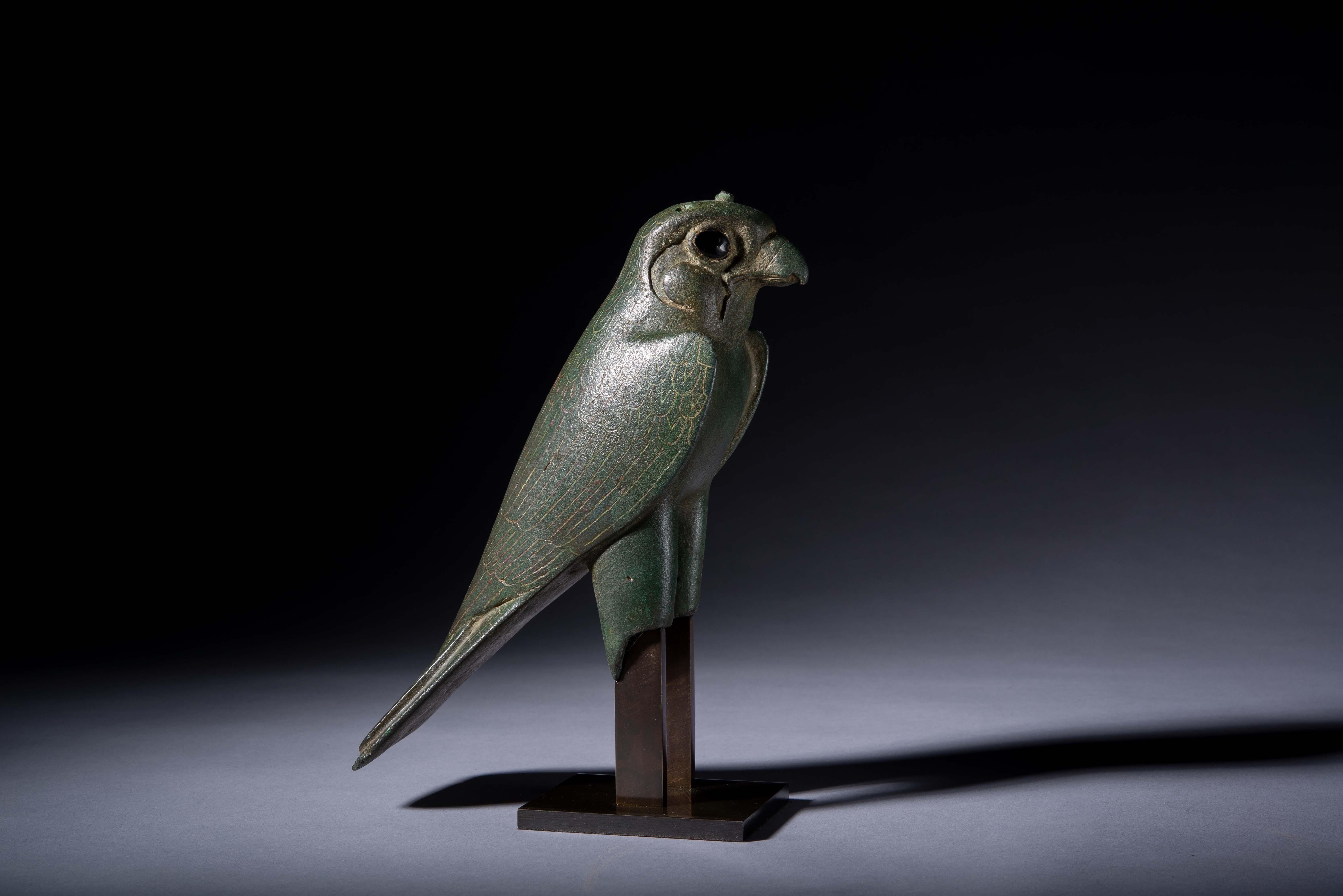 An Egyptian bronze Horus falcon, Late Period, circa 716-30 B.C.

“I am Horus, the great Falcon... My flight has reached the horizon... I have gone further than the gods of old. Even the most ancient bird could not equal my very first flight... No