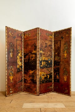 Magnificent embossed leather screen with four-leaf China decoration, circa 1800.