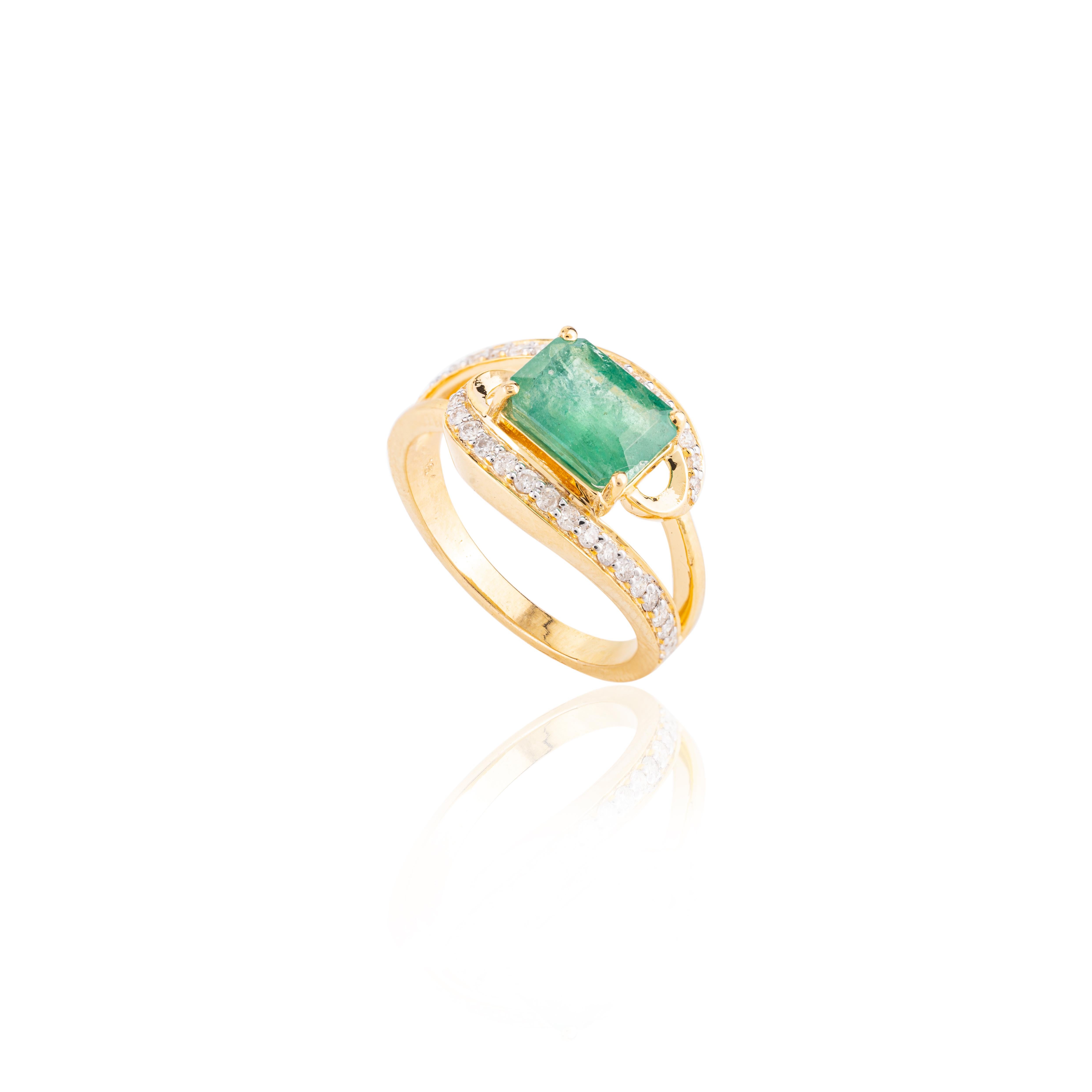 For Sale:  Magnificent Emerald and Diamond Wedding Ring in 18k Solid Yellow Gold 8