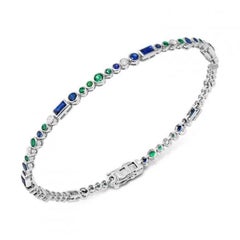 Prächtiges Smaragdblaues Saphir-Diamant-Weißgold-Tennisarmband für sie