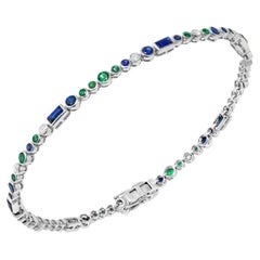 Magnificent Emerald Blue Sapphire Diamond White Gold Tennis Bracelet for Her