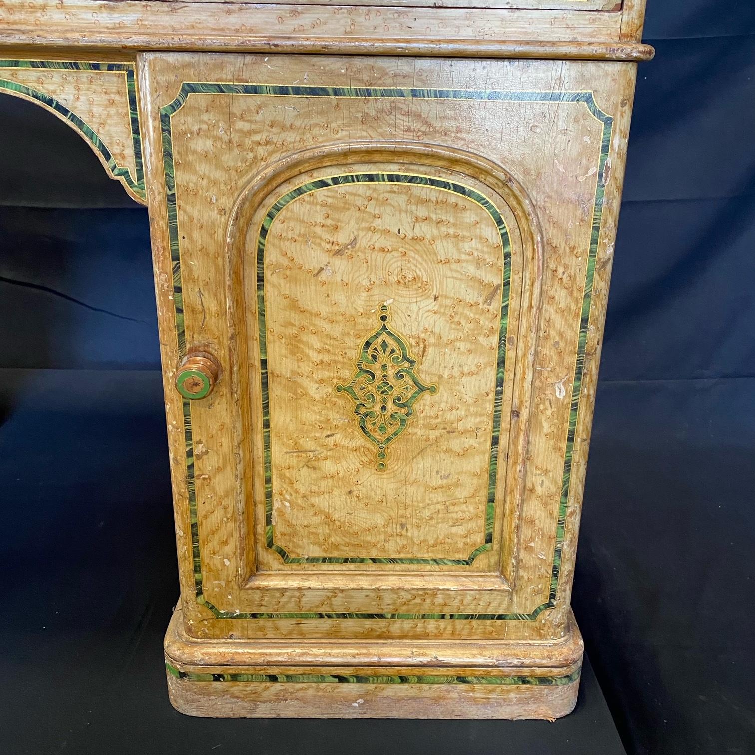 Magnificent English 19th Century Faux Painted Marbleized Pedestal Writing Desk In Good Condition For Sale In Hopewell, NJ