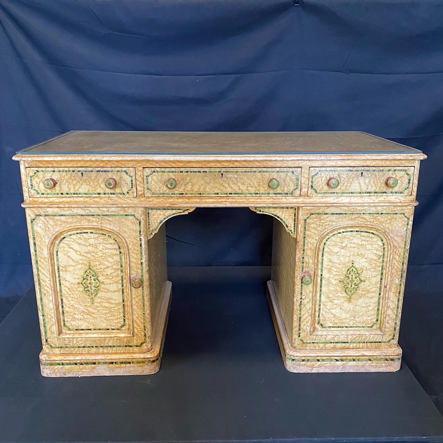 Magnificent English 19th Century Faux Painted Marbleized Pedestal Writing Desk For Sale 2