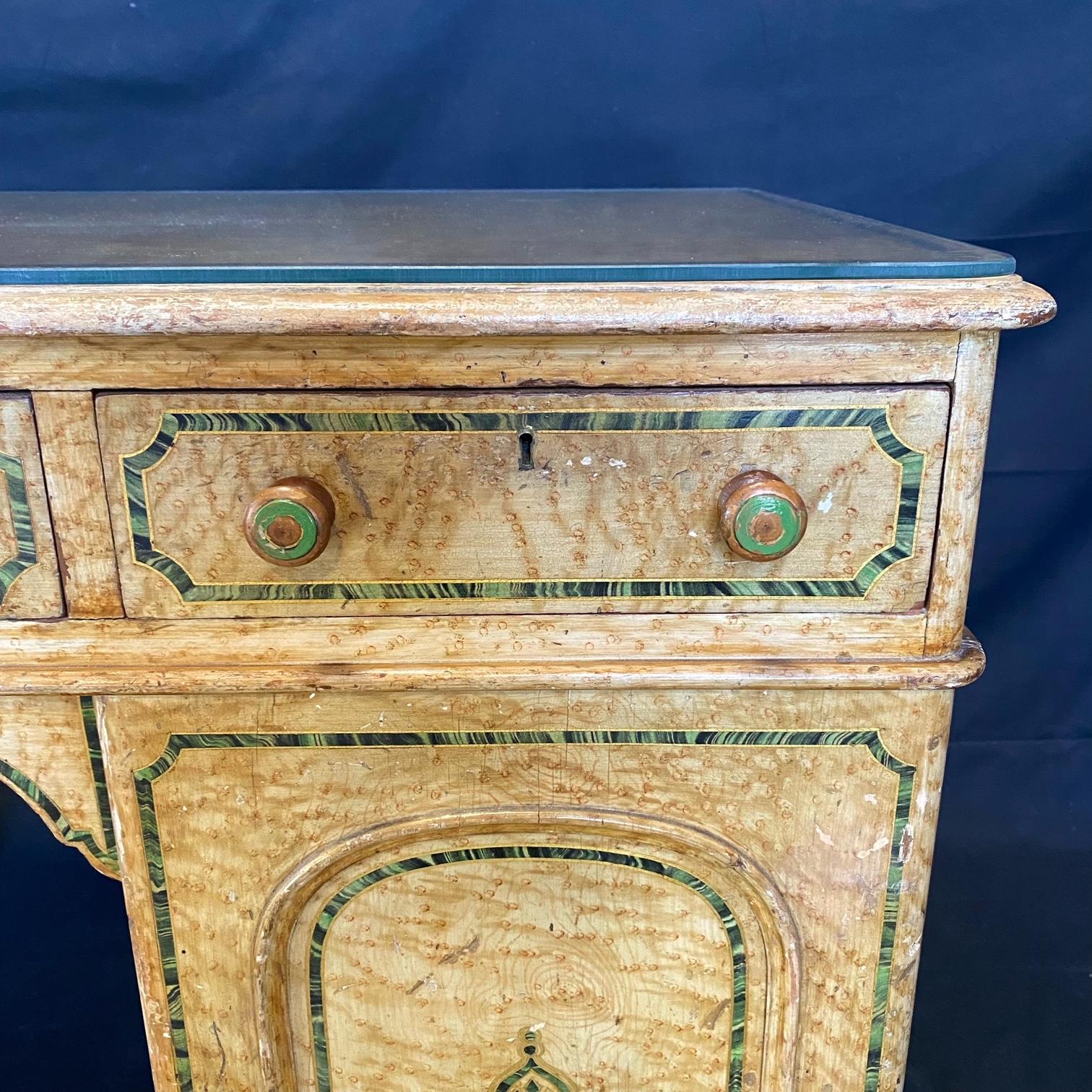 Magnificent English 19th Century Faux Painted Marbleized Pedestal Writing Desk For Sale 4