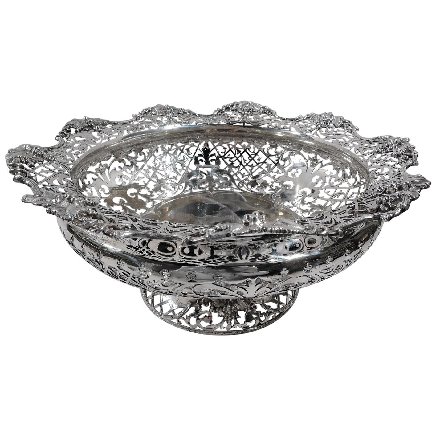 Magnificent English Edwardian Pierced Sterling Silver Centerpiece Bowl