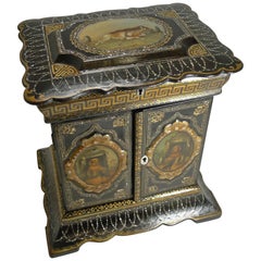 Vintage Magnificent English Papier Mâché Jewellery Cabinet / Box, circa 1860, Dogs